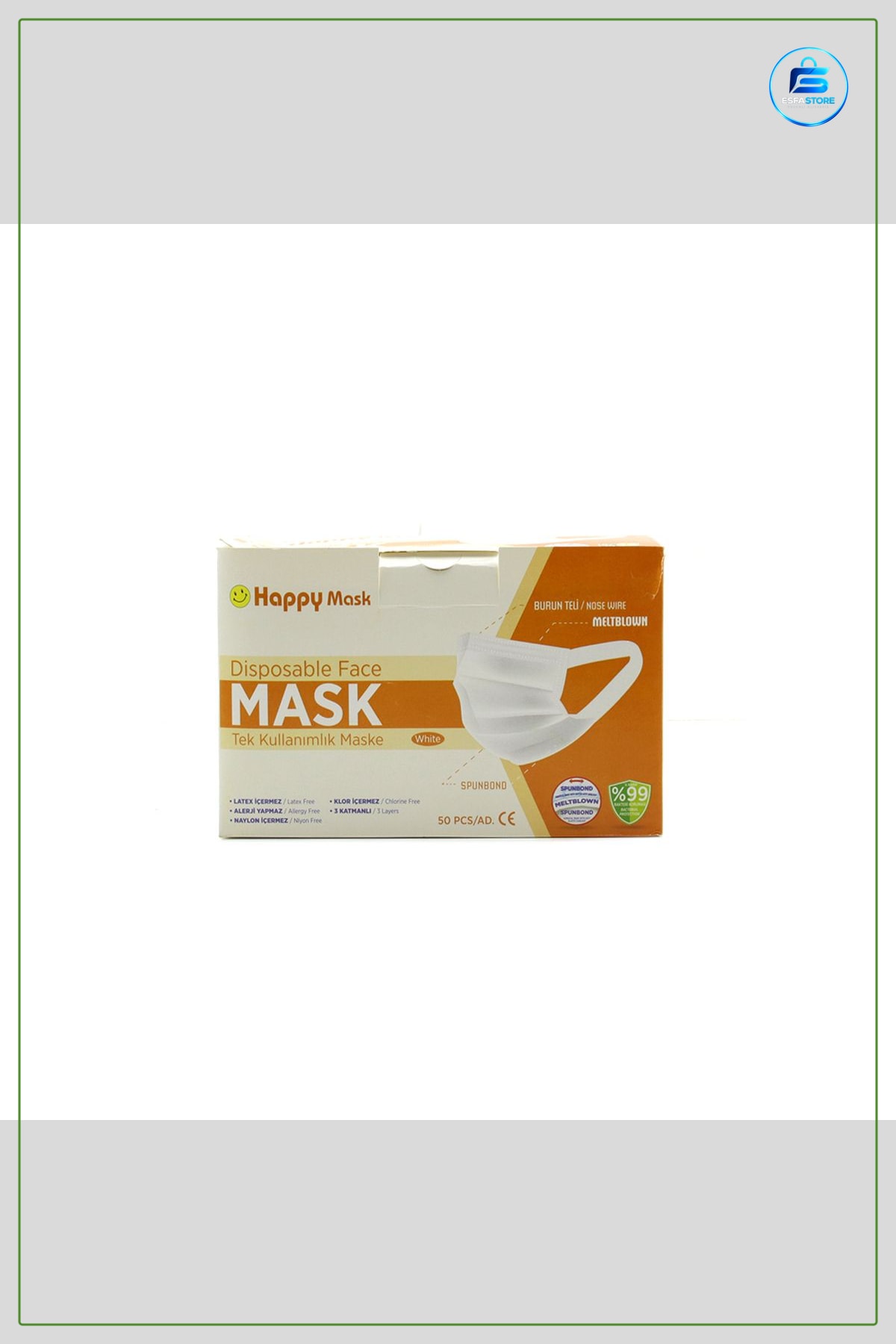Medikal Cerrahi Maske 3 Katlı Tek Kullanımlık Beyaz 50 Adet Paket Yüz Maskesi Elastik Kulaklı