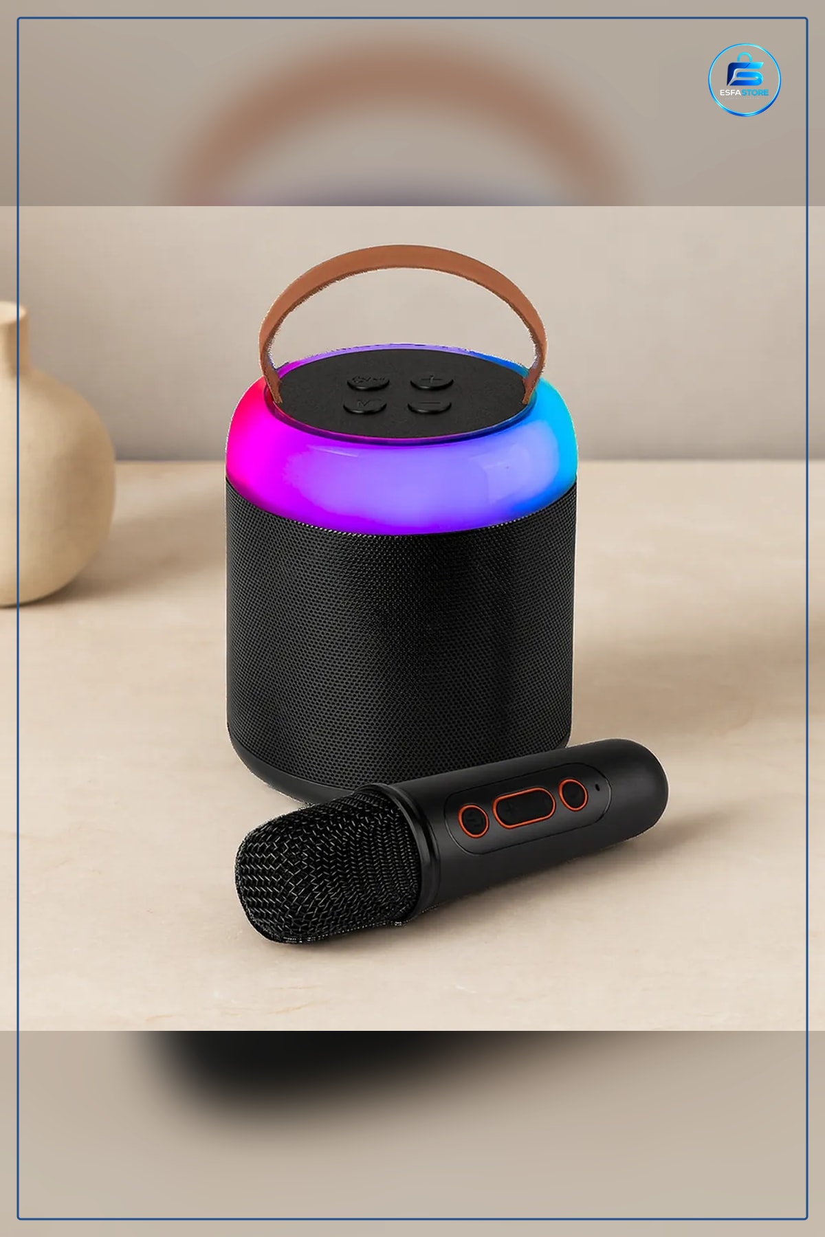 Bluetooth Hoparlör Karaoke Mikrofonlu Kablosuz Yuvarlak USB Şarjlı Işıklı Taşınabilir Parti