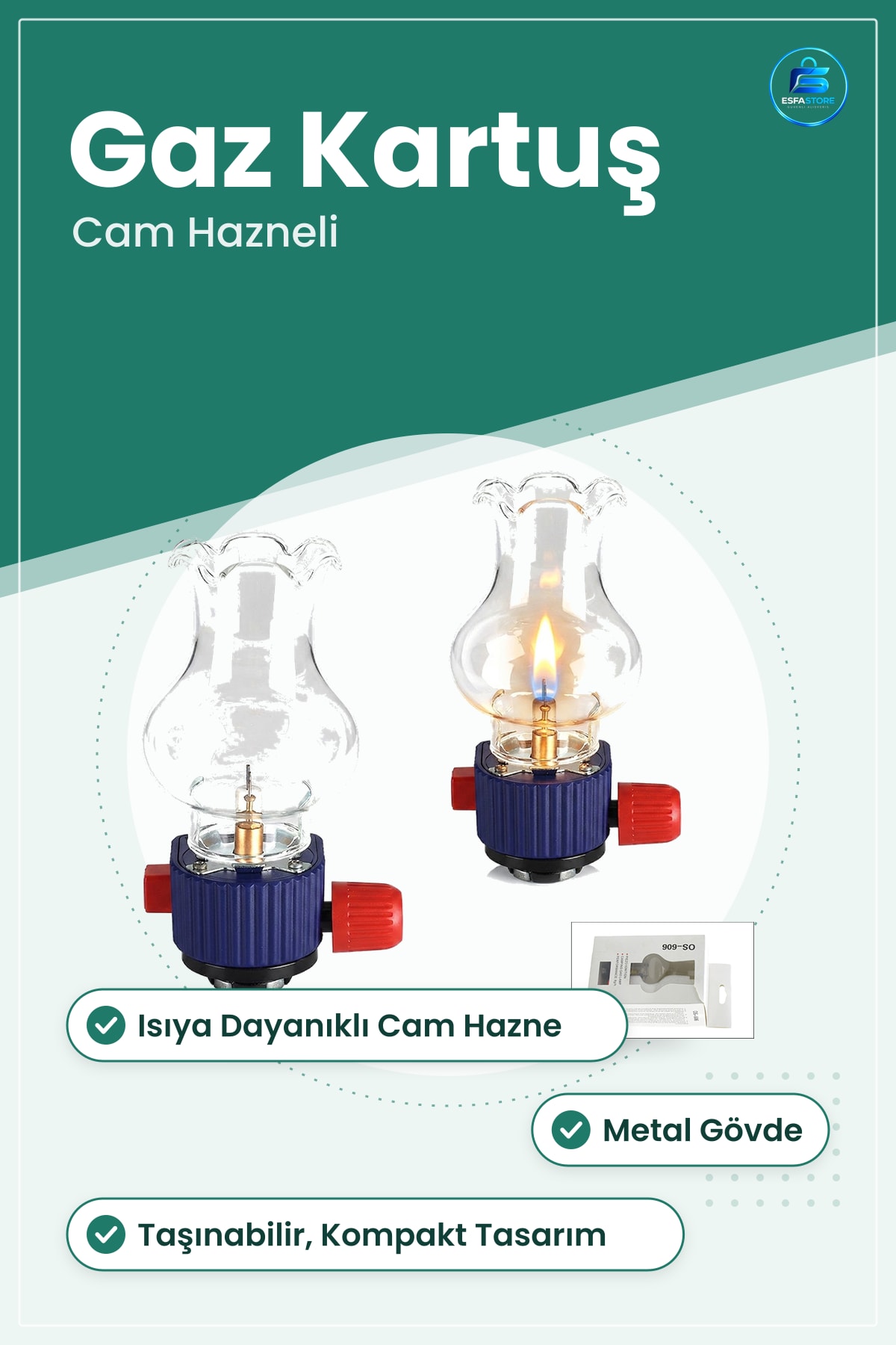 Kamp Lambası Taşınabilir Gaz Cam Hazneli Kartuş Uyumlu Dekoratif Balkon Bahçe Aydınlatma