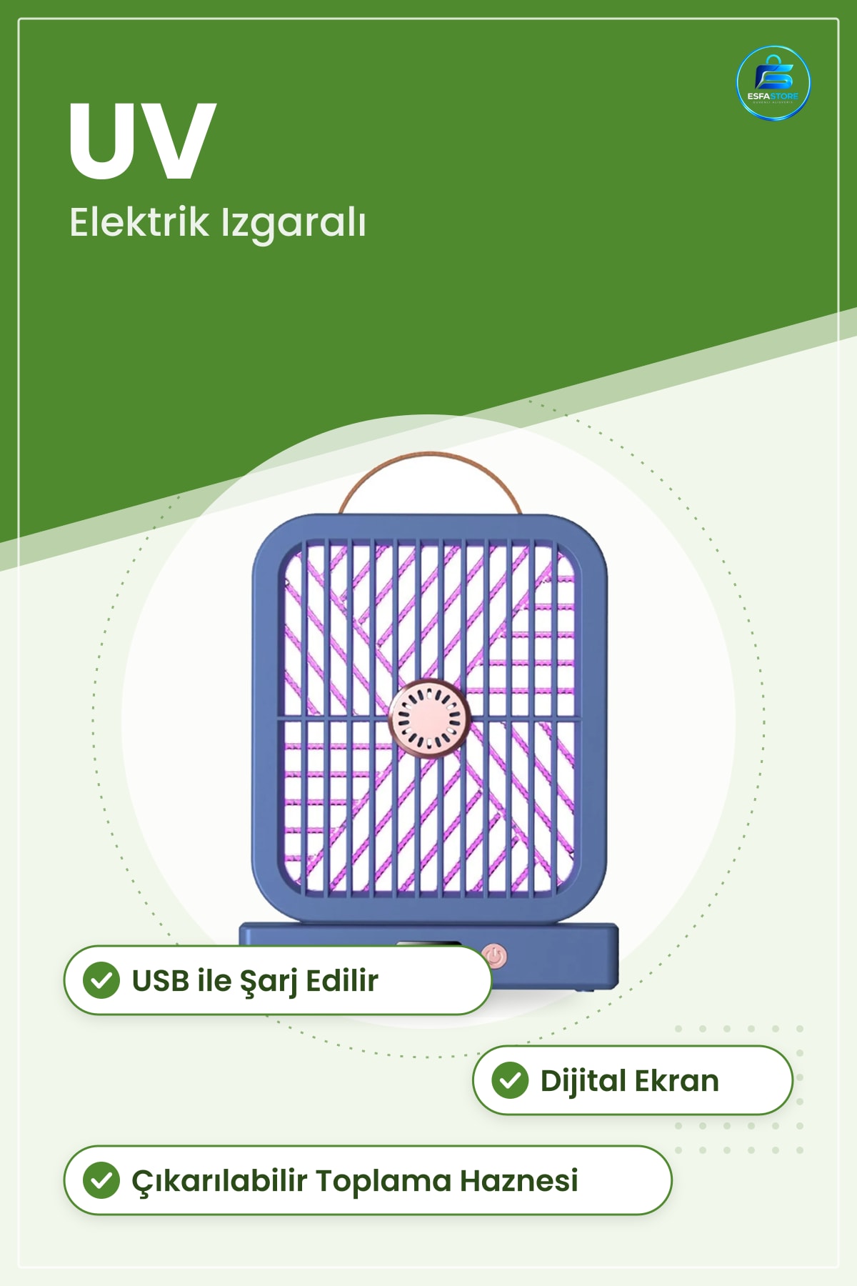 Sinek Kovucu UV Işıklı Elektrikli Haşere İlacı USB Şarjlı Dijital Ekranlı Ev Ofis Kafe Kontrolü