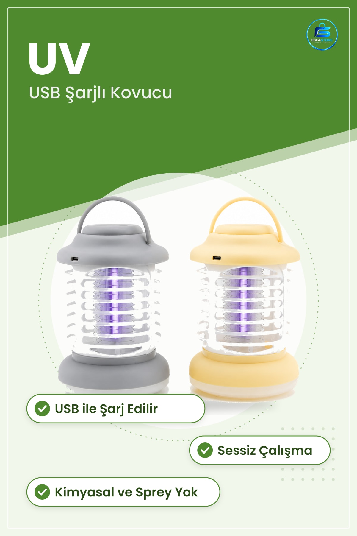 Sinek Kovucu UV Işıklı USB Şarjlı Asma Sessiz Taşınabilir Kamp Balkon Ev Haşere Tuzağı