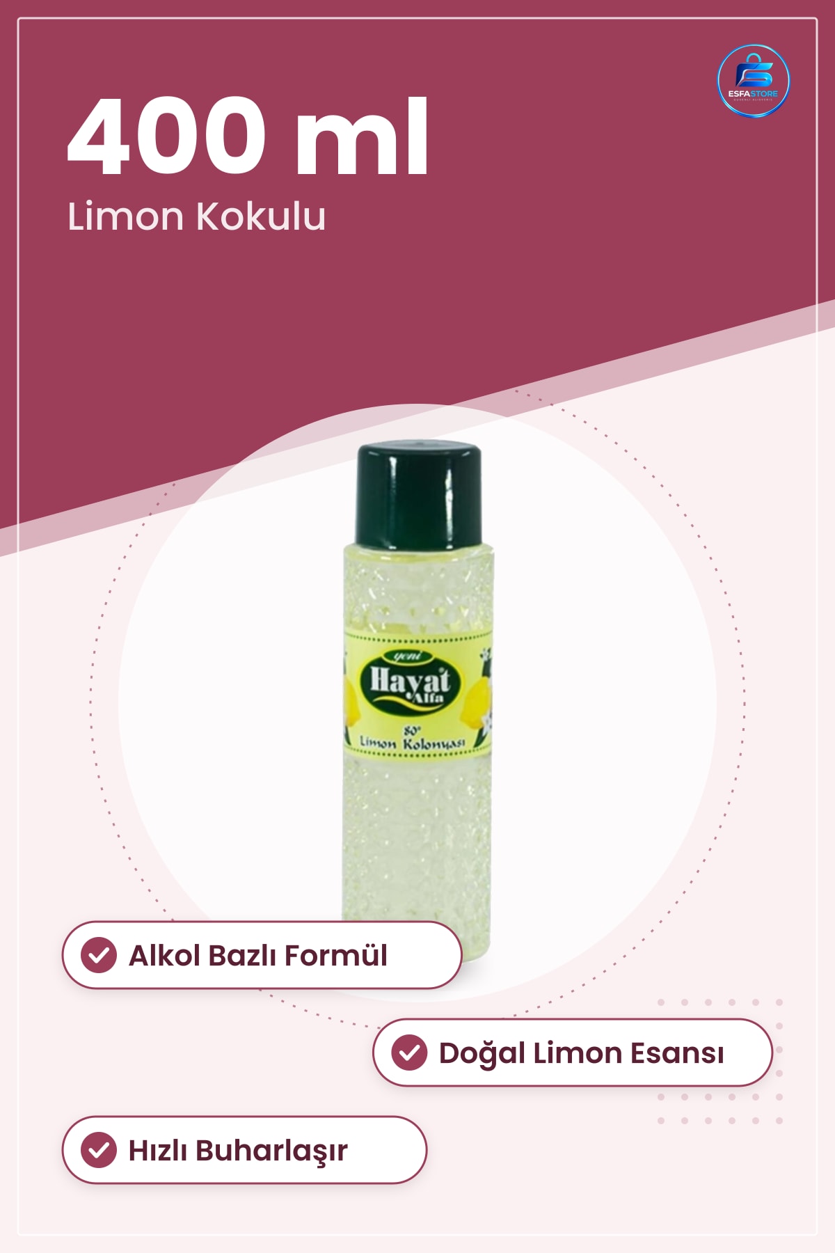 Limon Kolonyası 400 ml Alkol Bazlı Doğal Esanslı El Temizliği Ferahlatıcı Kişisel Bakım