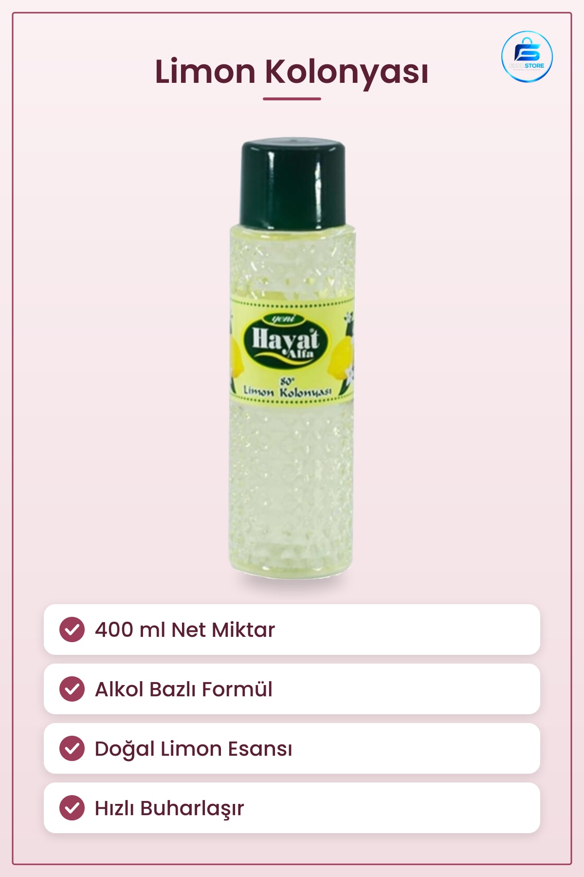 Limon Kolonyası 400 ml Alkol Bazlı Doğal Esanslı El Temizliği Ferahlatıcı Kişisel Bakım