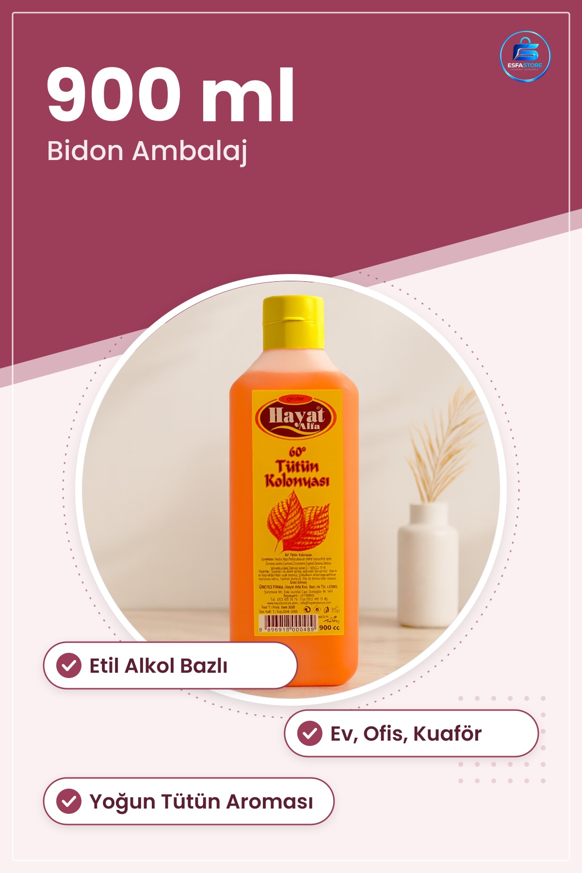 Tütün Kolonyası 900 ml Bidon Etil Alkol Ferahlatıcı Kalıcı Koku Ev Ofis Kuaför Restoran
