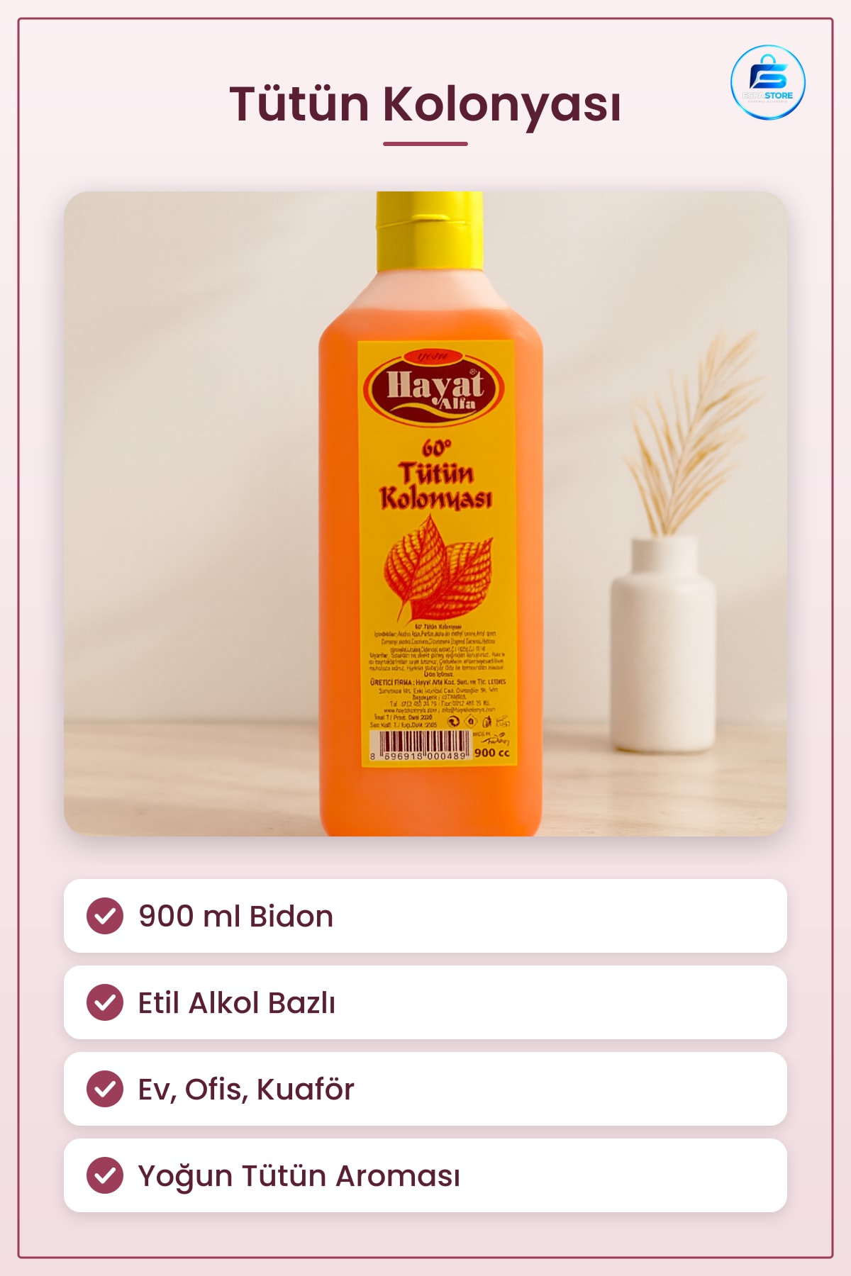 Tütün Kolonyası 900 ml Bidon Etil Alkol Ferahlatıcı Kalıcı Koku Ev Ofis Kuaför Restoran
