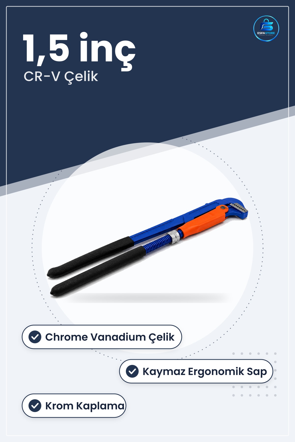 Maşalı Çelik Boru Anahtarı 1,5 inç CR-V Chrome Vanadium Kaymaz Sap Sıhhi Tesisat Hırdavat