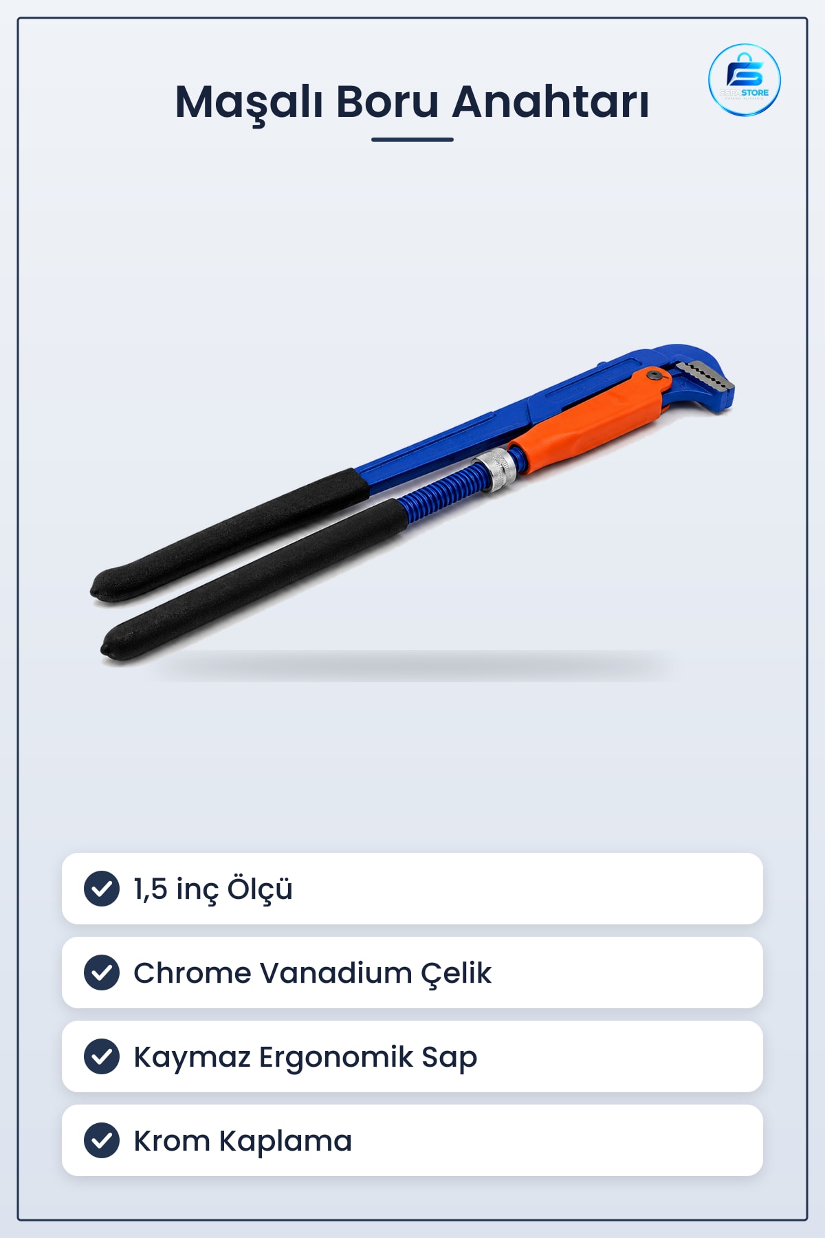 Maşalı Çelik Boru Anahtarı 1,5 inç CR-V Chrome Vanadium Kaymaz Sap Sıhhi Tesisat Hırdavat