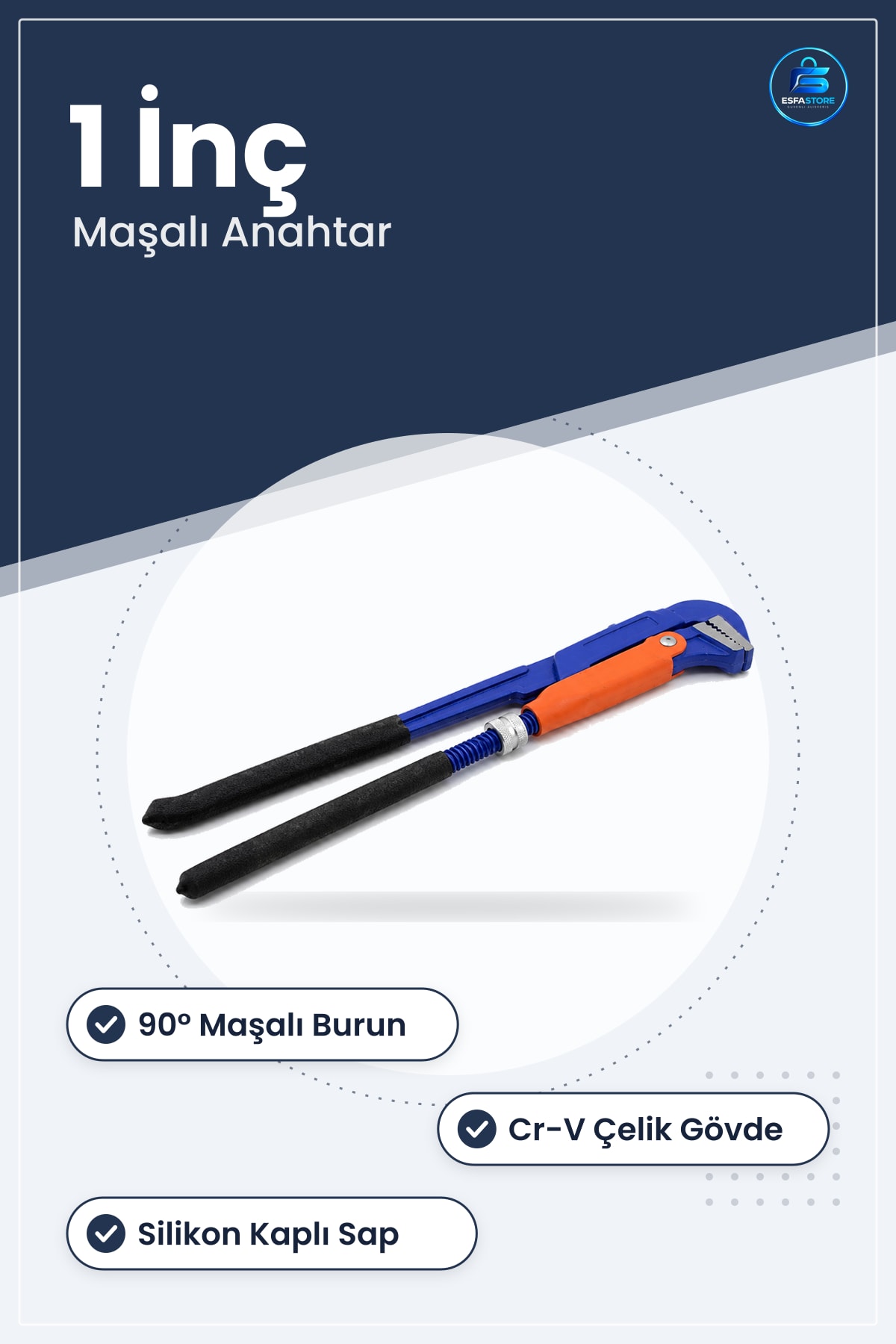 Boru Anahtarı 1 inç Çelik Maşalı ° Silikon Saplı Krom Vanadyum Tesisat Montaj Tamir Hırdavat