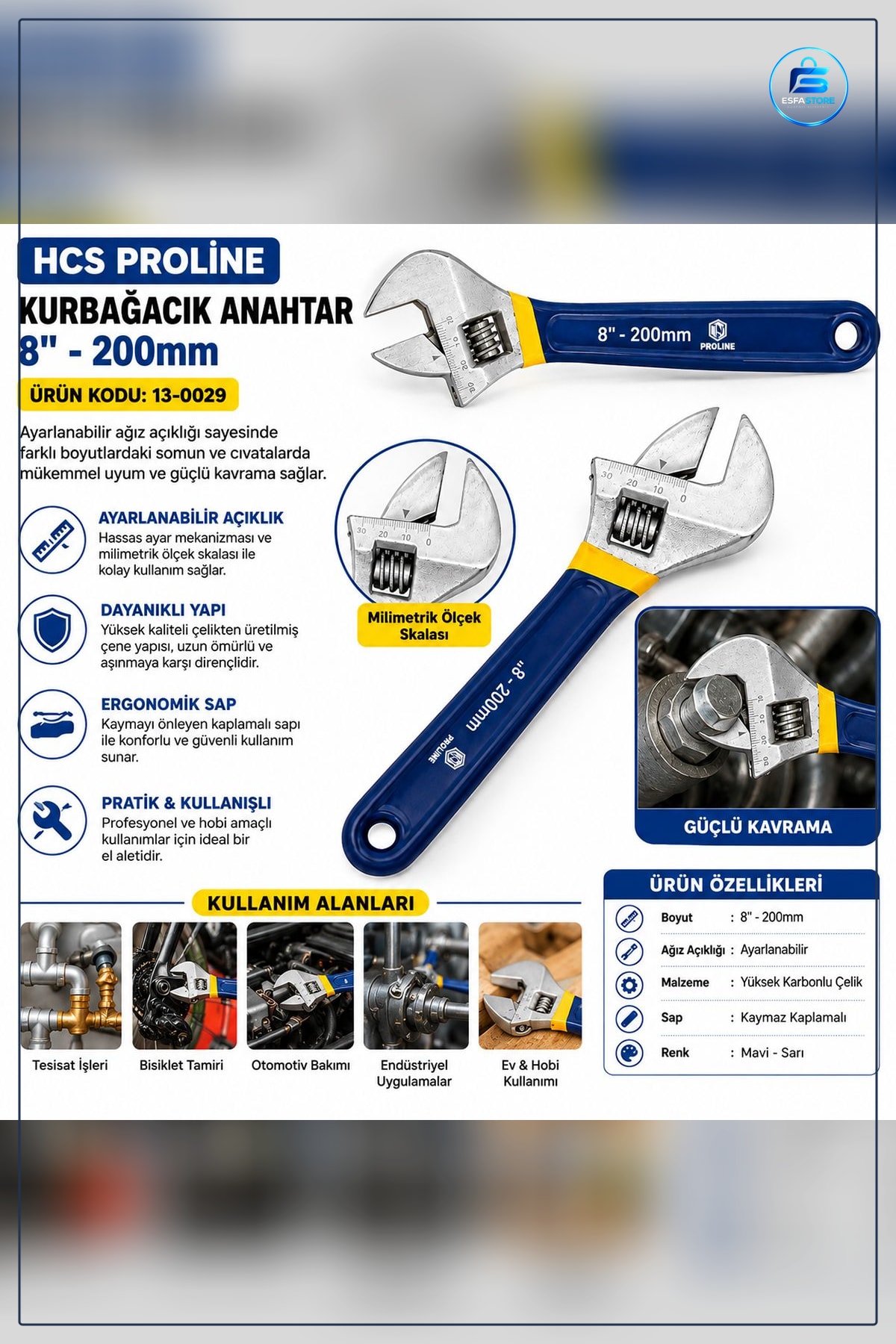 Kurbağacık Anahtar 200x24 mm 8 inç Yüksek Karbon Çelik Tesisat Otomotiv Ev Tamiri