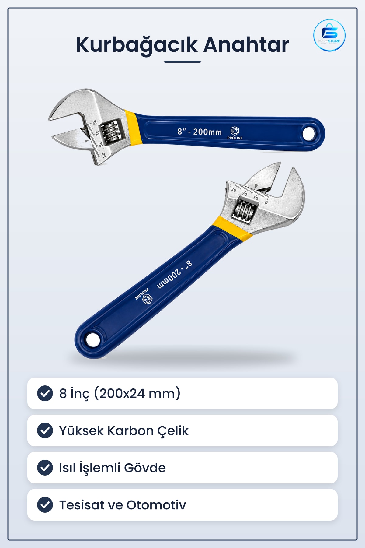 Kurbağacık Anahtar 200x24 mm 8 inç Yüksek Karbon Çelik Tesisat Otomotiv Ev Tamiri