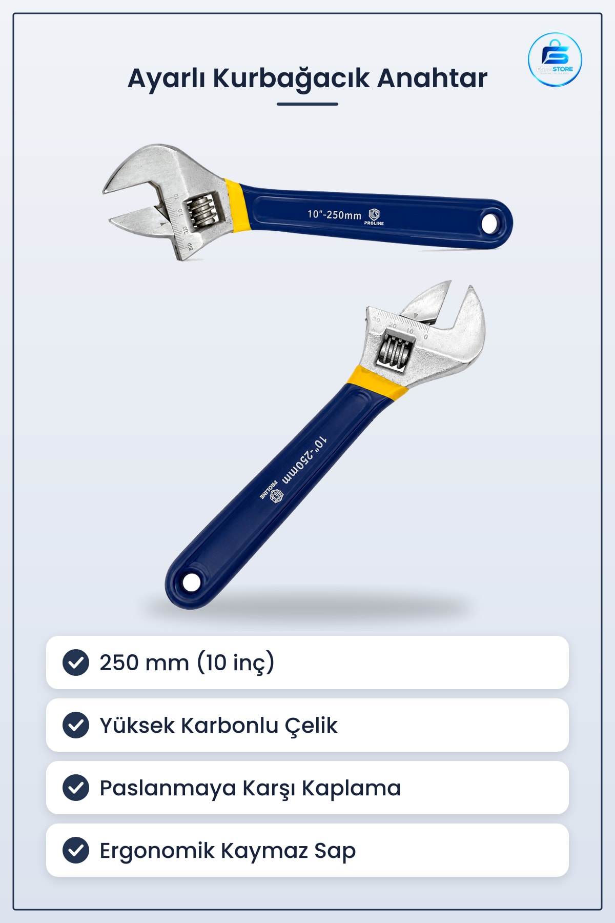 Ayarlı Kurbağacık Anahtar 250 mm 10 inç Kelepeç Boru Tesisat Çene Krom Yüksek Mukavemet