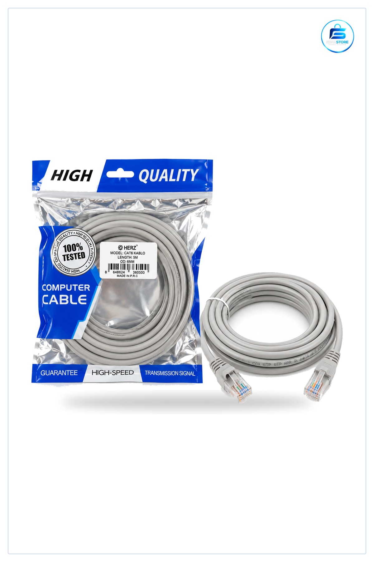 CAT6 Ethernet Kablo 5 m Yüksek Hız Bakır İletkenli RJ45 Modem Router Switch Oyun Konsolu Smart TV