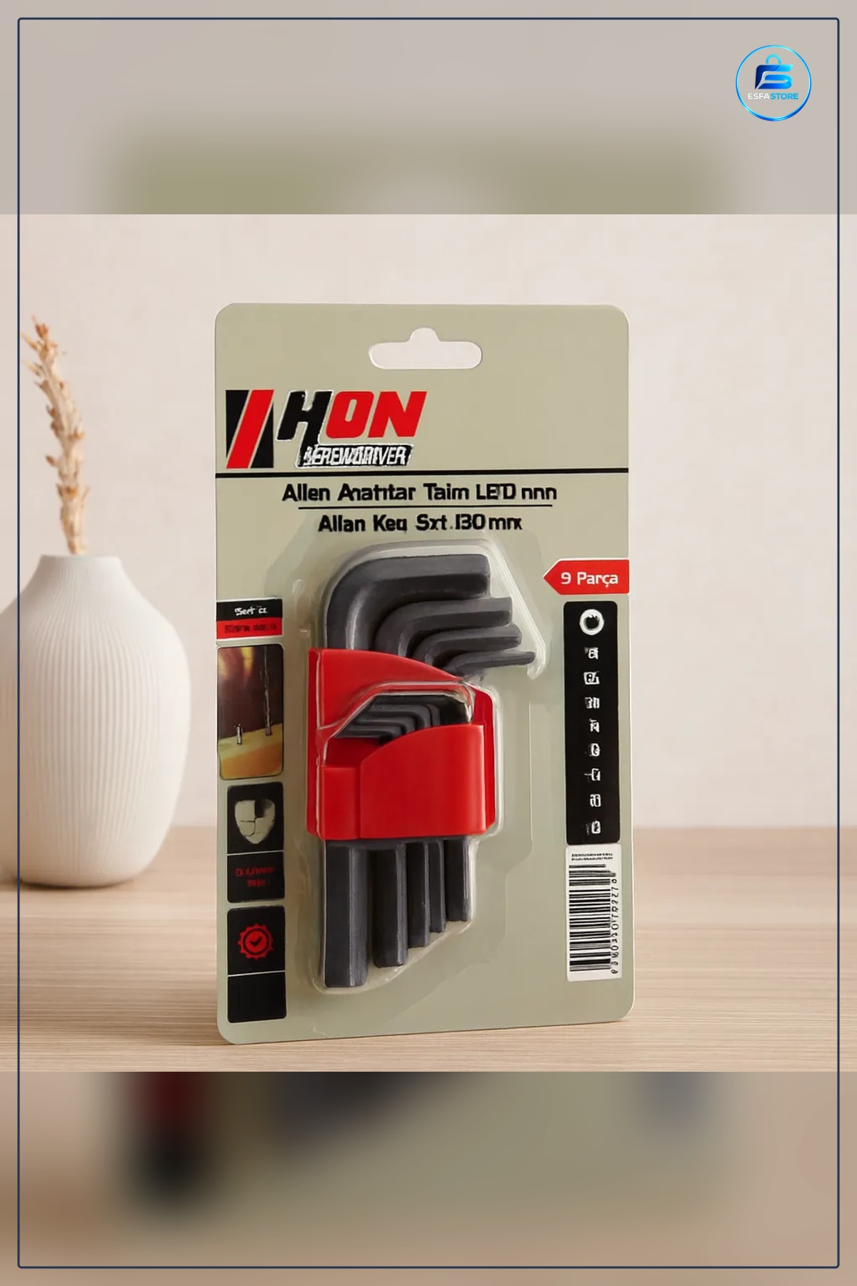 Alyan Anahtar Takımı Siyah Kısa Düz 120 mm 9 Parça Allen Krom Vanadyum Çelik Oksit Kaplı Set