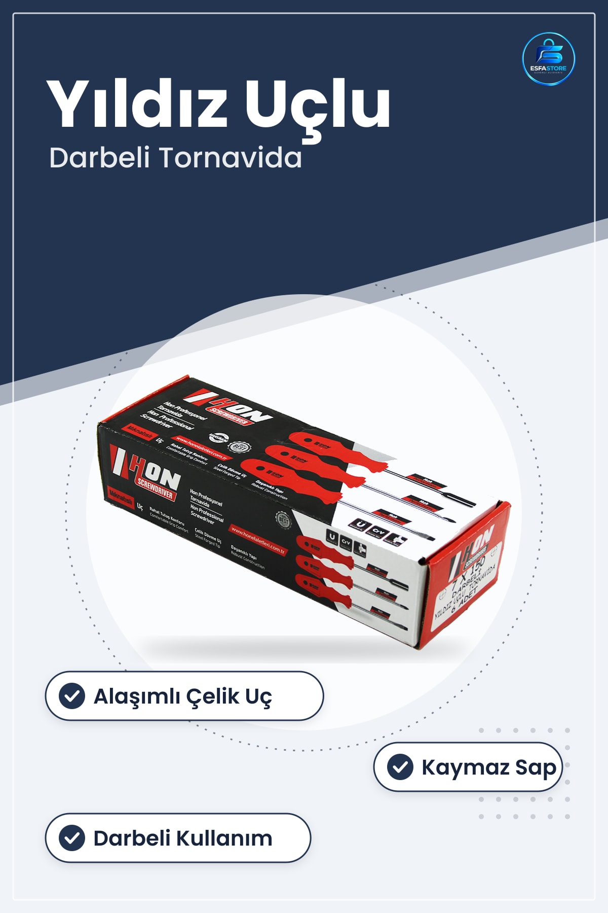 Yıldız Uçlu Darbeli Tornavida Alaşımlı Çelik Uç Kaymaz Saplı Atölye Ev Tamiri Vida Sökme Sıkma