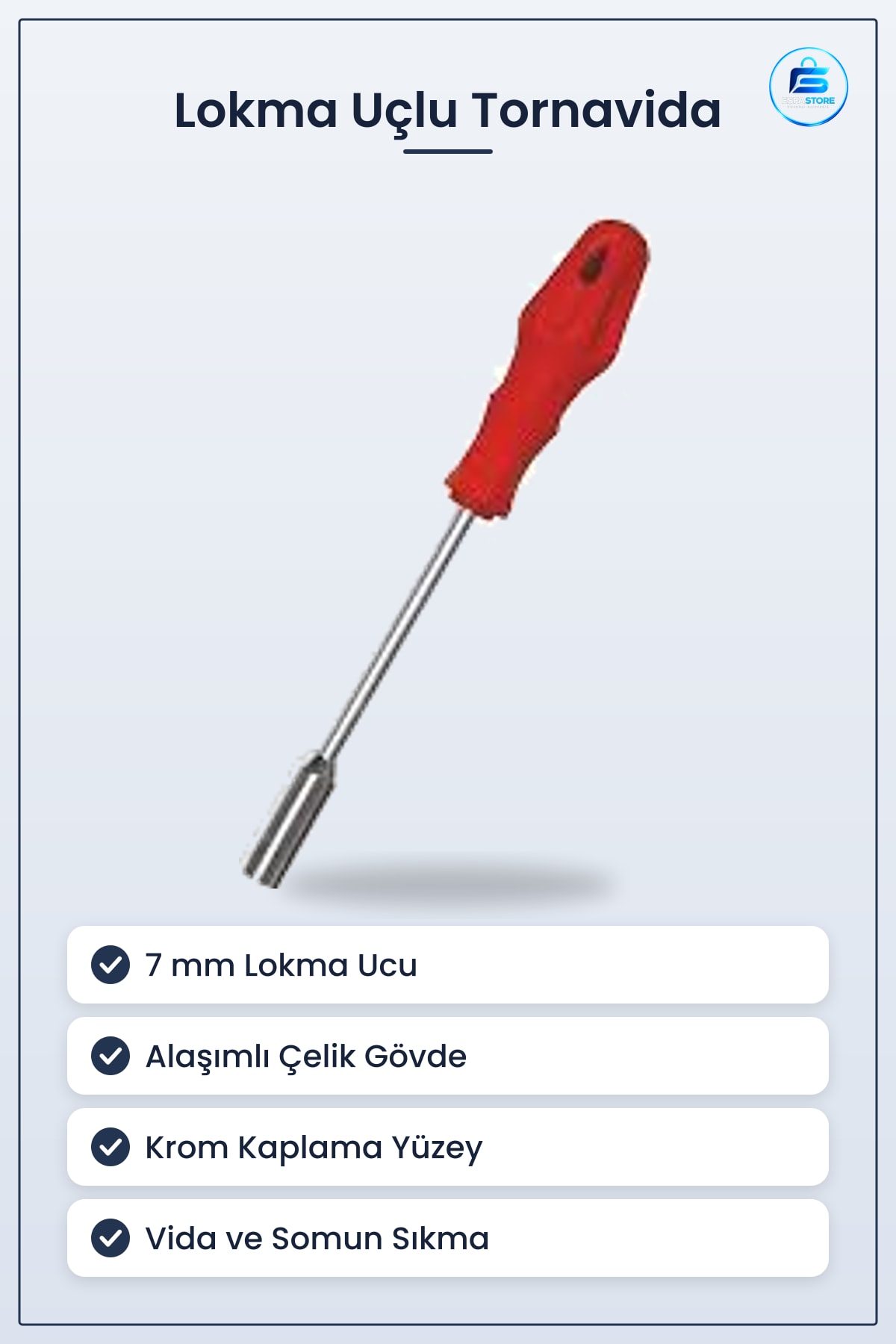 Lokma Uçlu Tornavida 7mm Alaşımlı Çelik Krom Kaplama Somun Vida Sıkma Gevşetme Ev Atölye