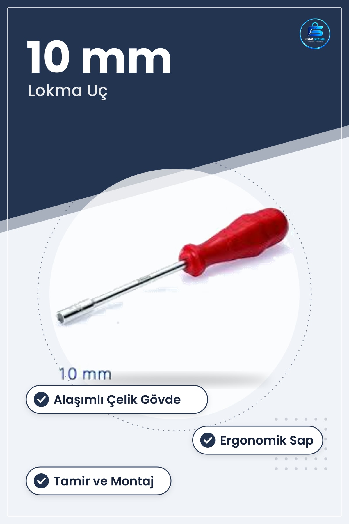 Lokma Uçlu Tornavida 10 mm Alaşımlı Çelik Gövde Ergonomik Sap Tamir Montaj Bakım Atölye