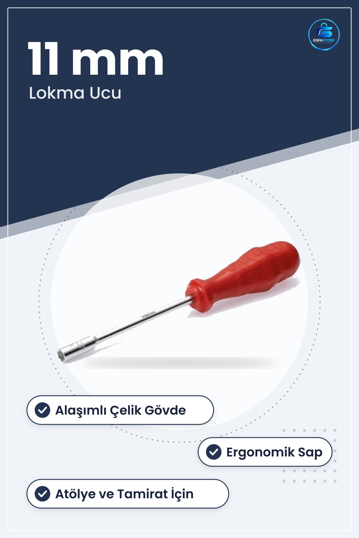 Lokma Uçlu Tornavida 11 mm Alaşımlı Çelik Somun Civata Sıkma Gevşetme Tamirat Aleti