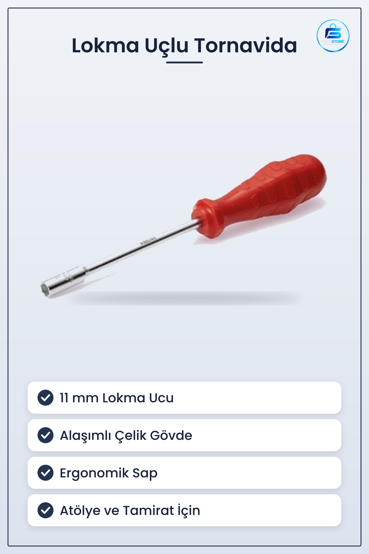 Lokma Uçlu Tornavida 11 mm Alaşımlı Çelik Somun Civata Sıkma Gevşetme Tamirat Aleti