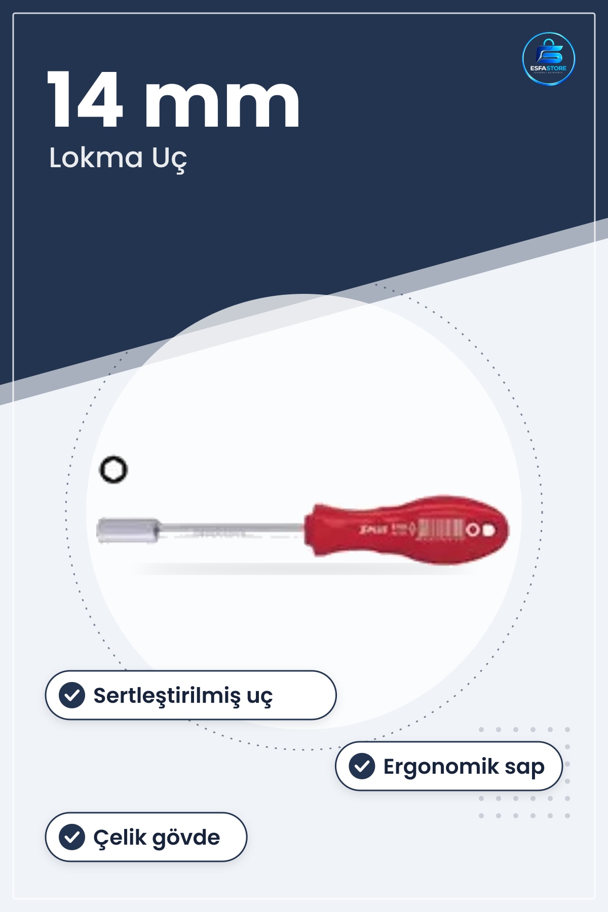 Lokma Uçlu Tornavida 14 mm Çelik Gövde Sertleştirilmiş Uç Ergonomik Saplı Montaj Tamir Aleti