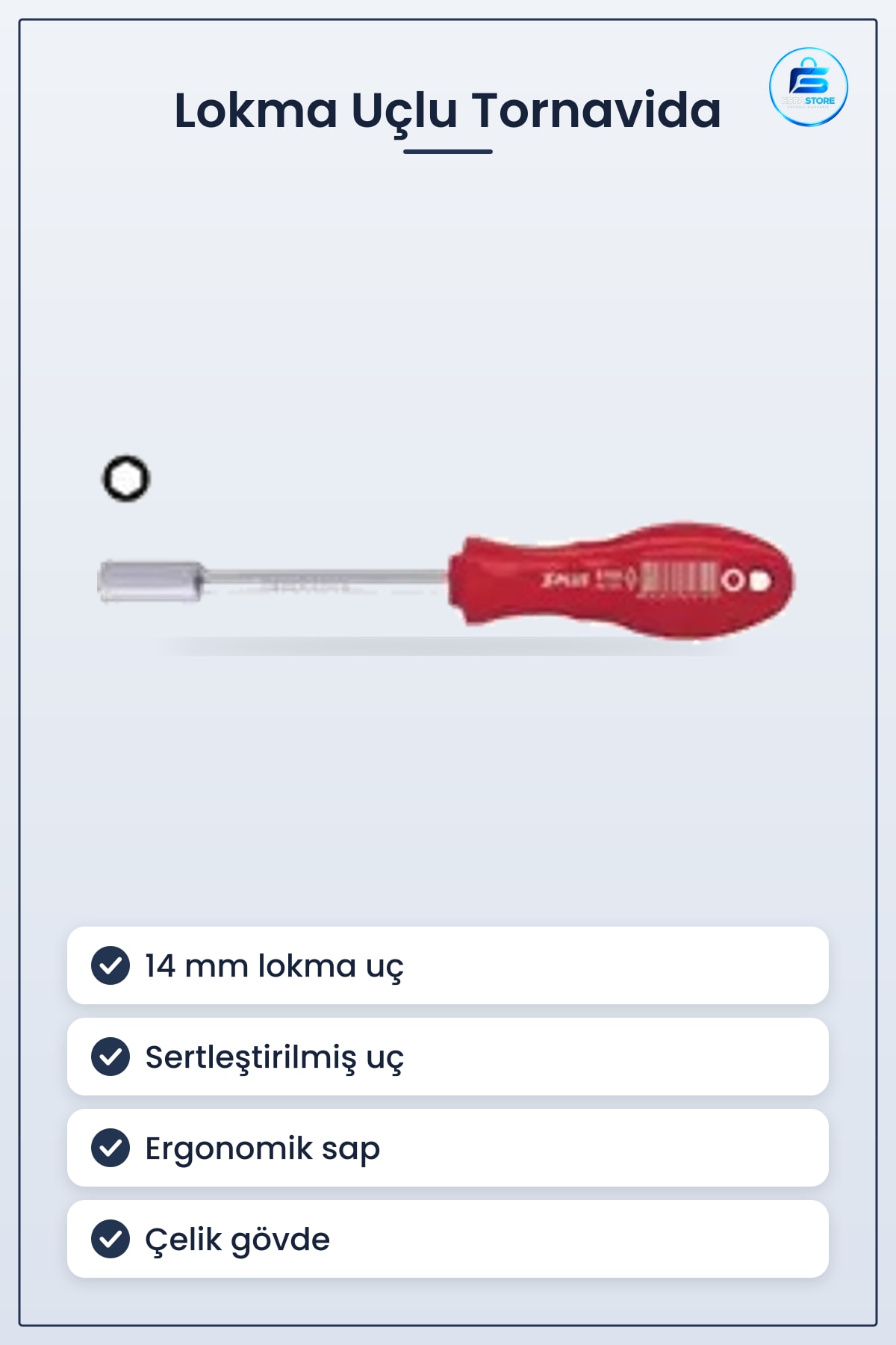 Lokma Uçlu Tornavida 14 mm Çelik Gövde Sertleştirilmiş Uç Ergonomik Saplı Montaj Tamir Aleti