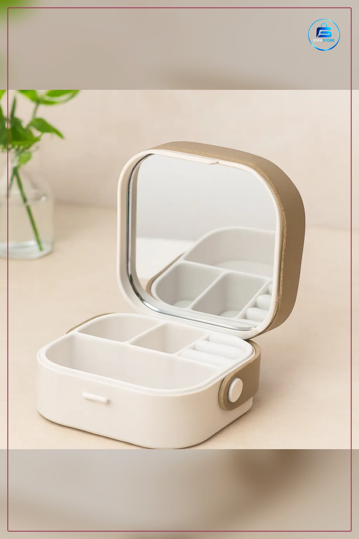 Makyaj Çantası Aynalı Organizer 9x9x3.7 cm 4 Bölmeli Takı Saklama Taşınabilir Seyahat Kutusu