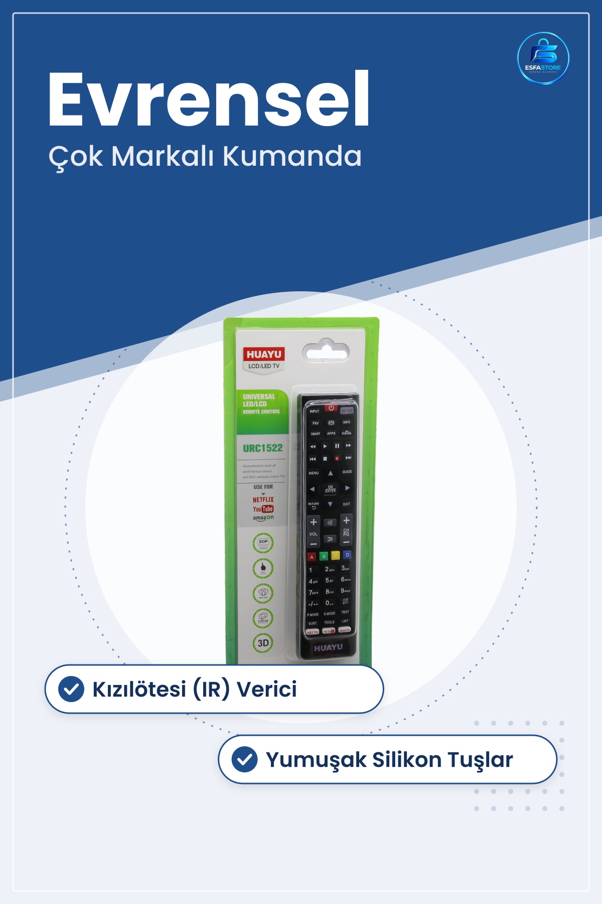 Evrensel LED TV Kumandası URC Akıllı Silikon Tuşlu IR Televizyon Kumanda Yedek Kullanışlı