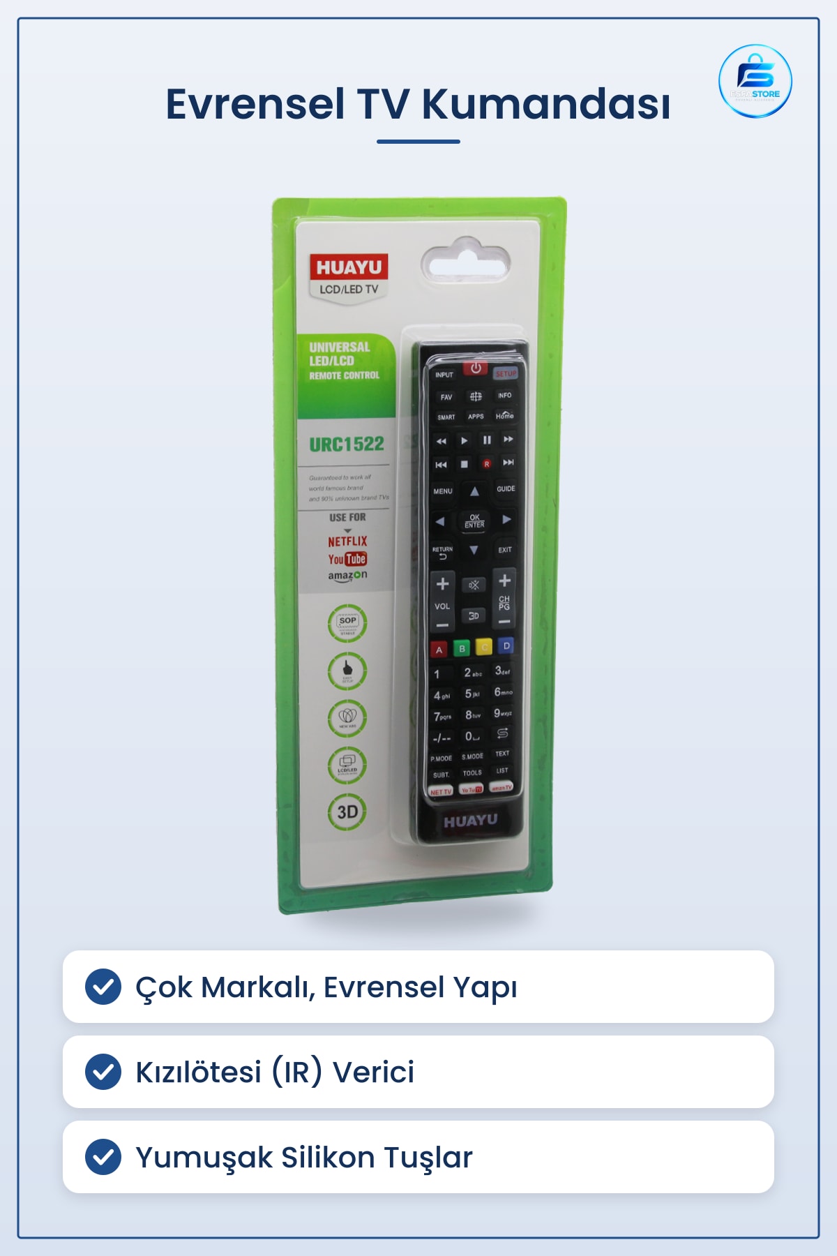 Evrensel LED TV Kumandası URC Akıllı Silikon Tuşlu IR Televizyon Kumanda Yedek Kullanışlı