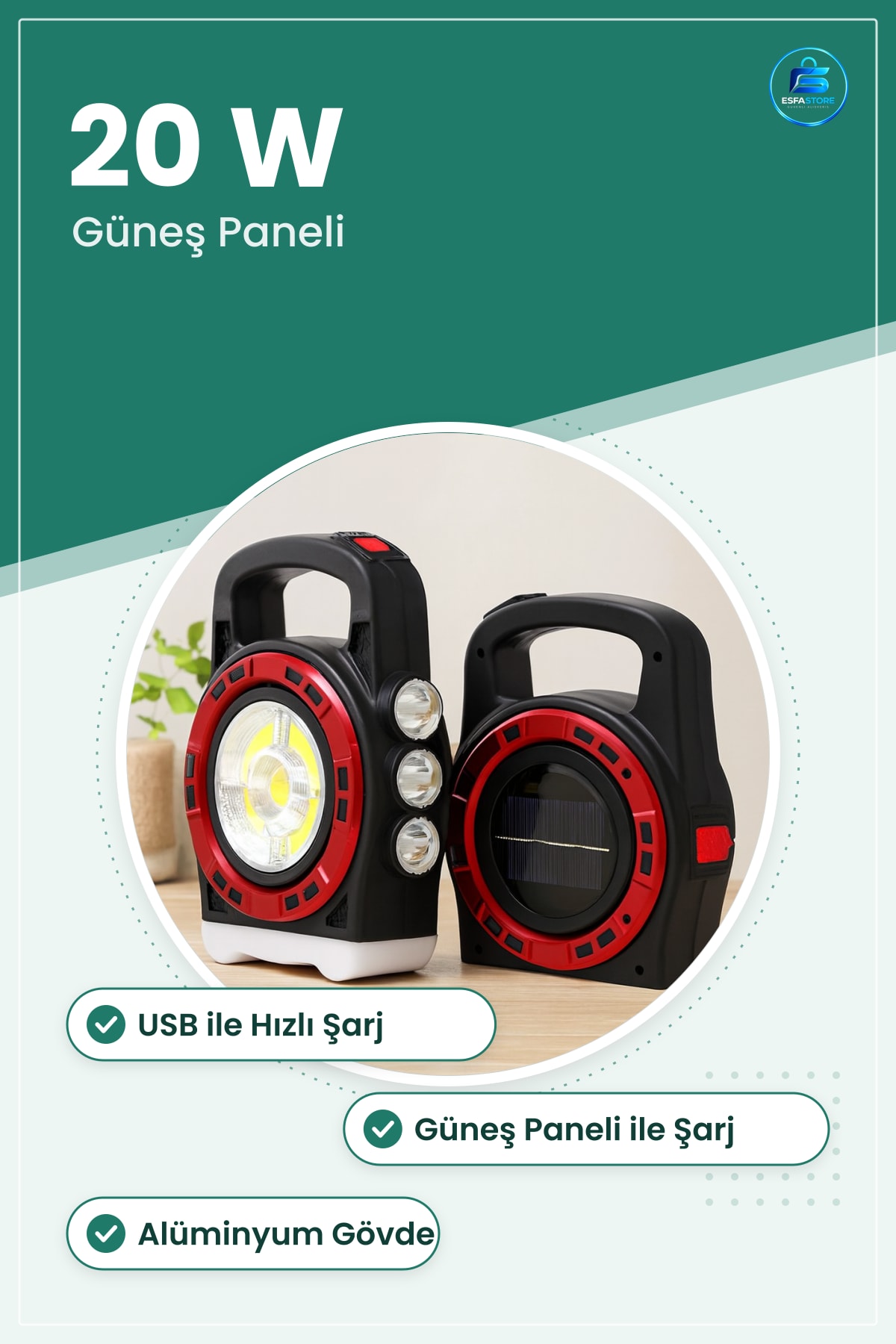 El Feneri Powerbank 20W Solar USB Şarjlı 3IN1 Kamp Acil Durum Aydınlatma Alumünyum Gövde Taşınabilir
