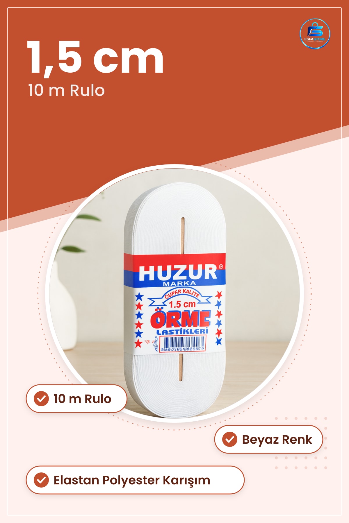 Paça Lastikı Yassı 1,5 cm Beyaz 10 m Örme Elastik Dekoratif Şerit Dikiş Hobi Malzemesi