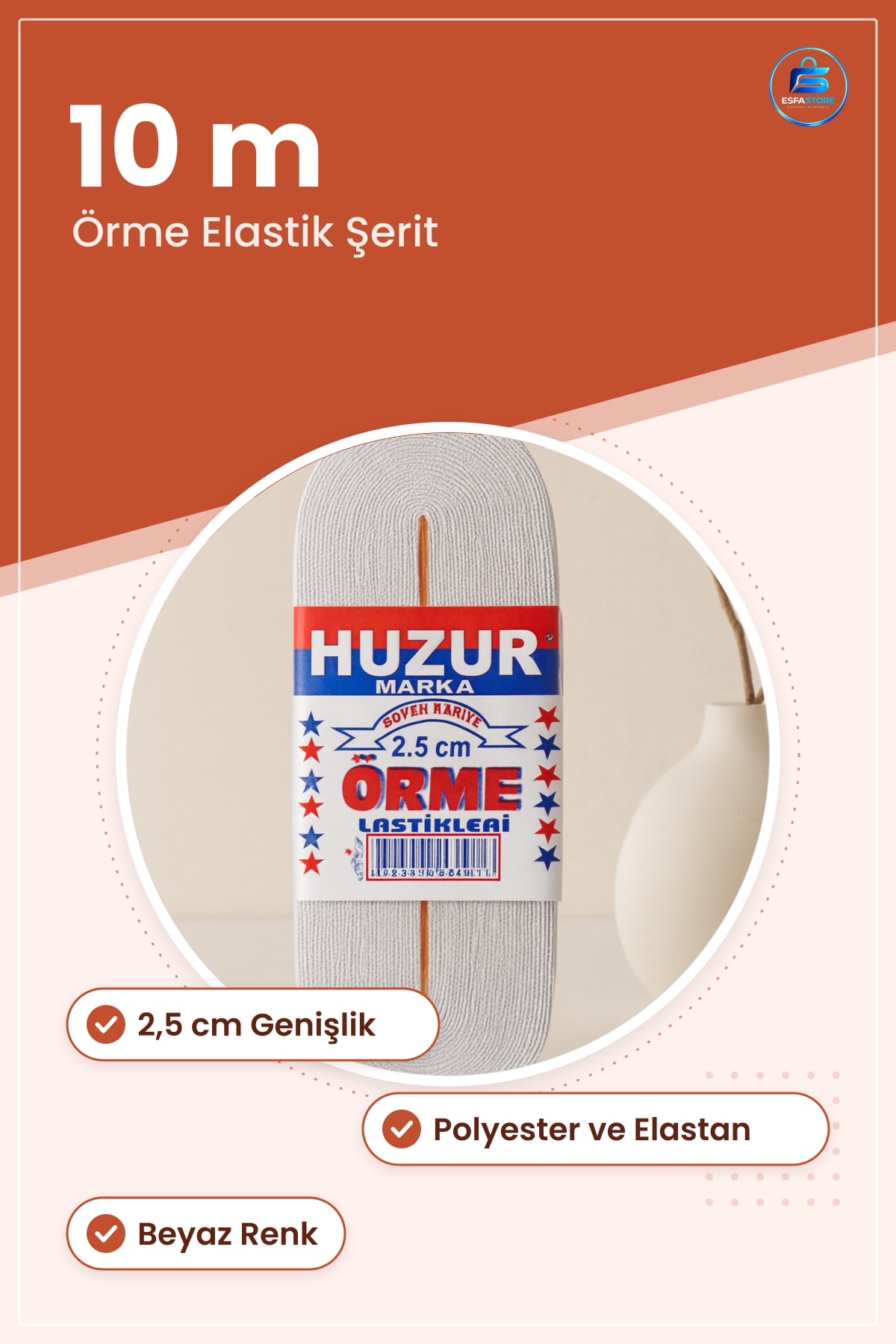 Beyaz Paça Lastiği Şerit 2,5 cm 10 m Örme Elastik Dikiş Malzemesi Terzi Pantolon Tulum Etek
