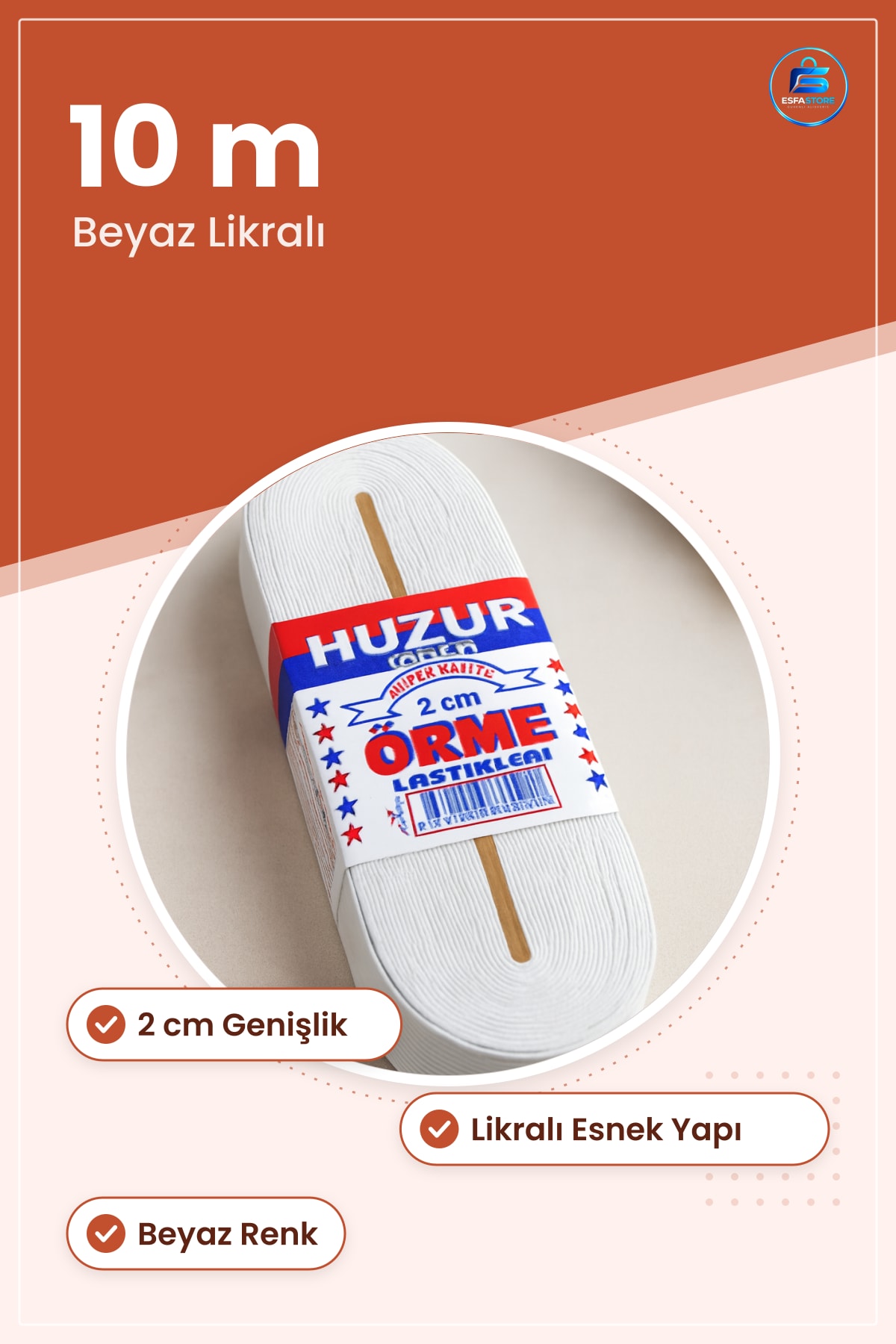 Yassı Paça Lastiği Beyaz 2 cm 10 m Örme Likralı Esnek Dikişlik Kurdele Terzi Konfeksiyon