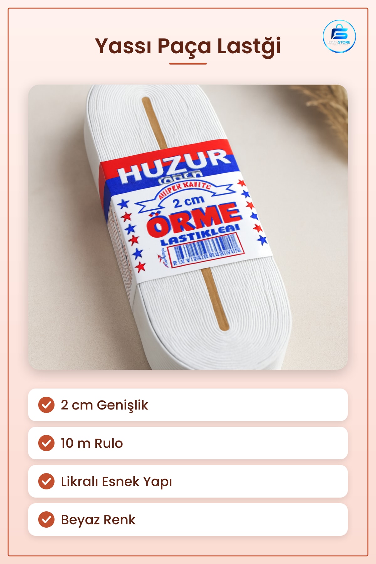 Yassı Paça Lastiği Beyaz 2 cm 10 m Örme Likralı Esnek Dikişlik Kurdele Terzi Konfeksiyon