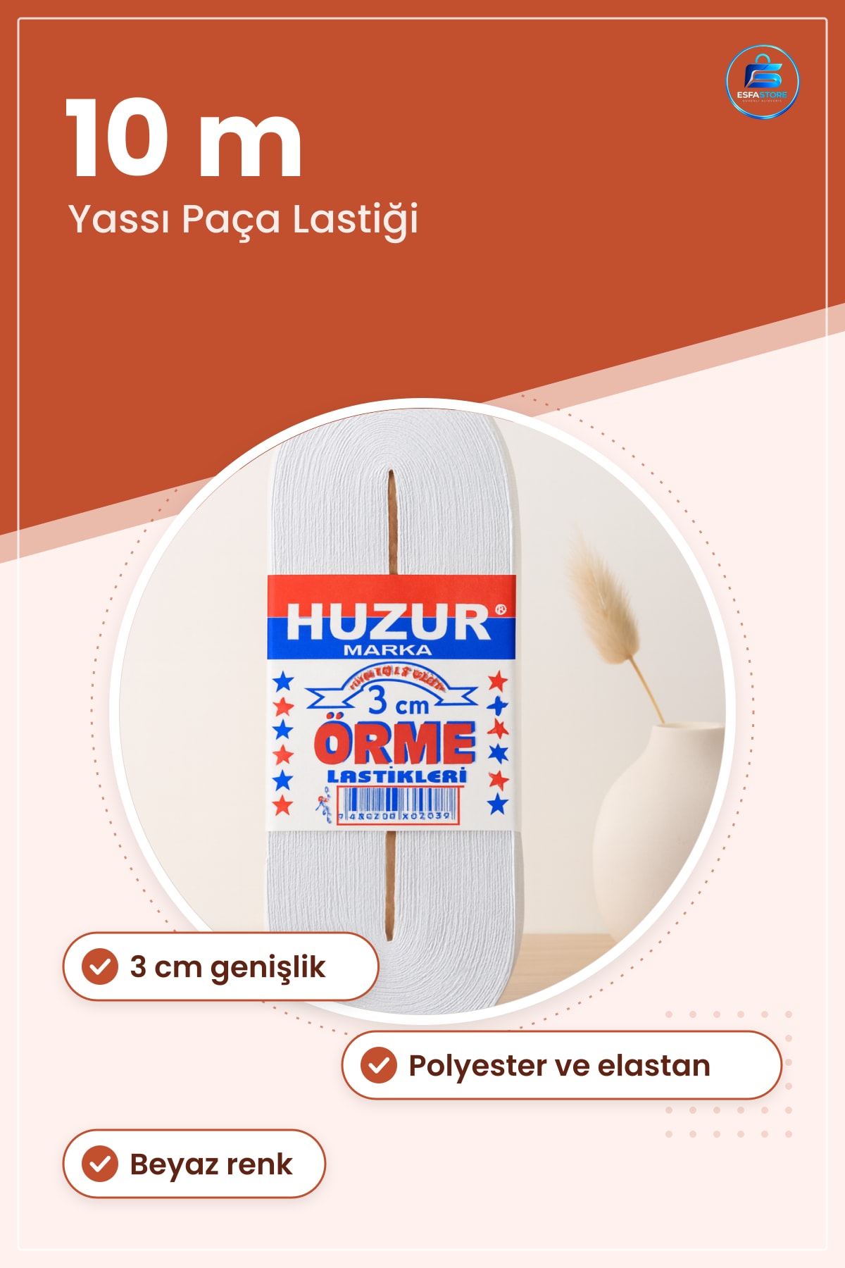 Örme Paça Lastik Kurdele Yassı 3 cm Beyaz 10 m Esnek Dikişlik Elastik Bant Şerit Dayanıklı