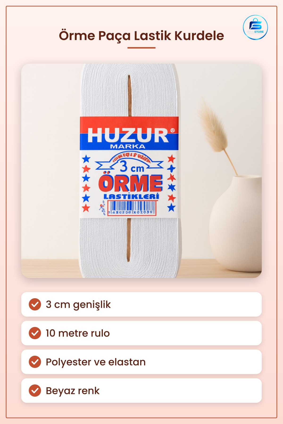 Örme Paça Lastik Kurdele Yassı 3 cm Beyaz 10 m Esnek Dikişlik Elastik Bant Şerit Dayanıklı