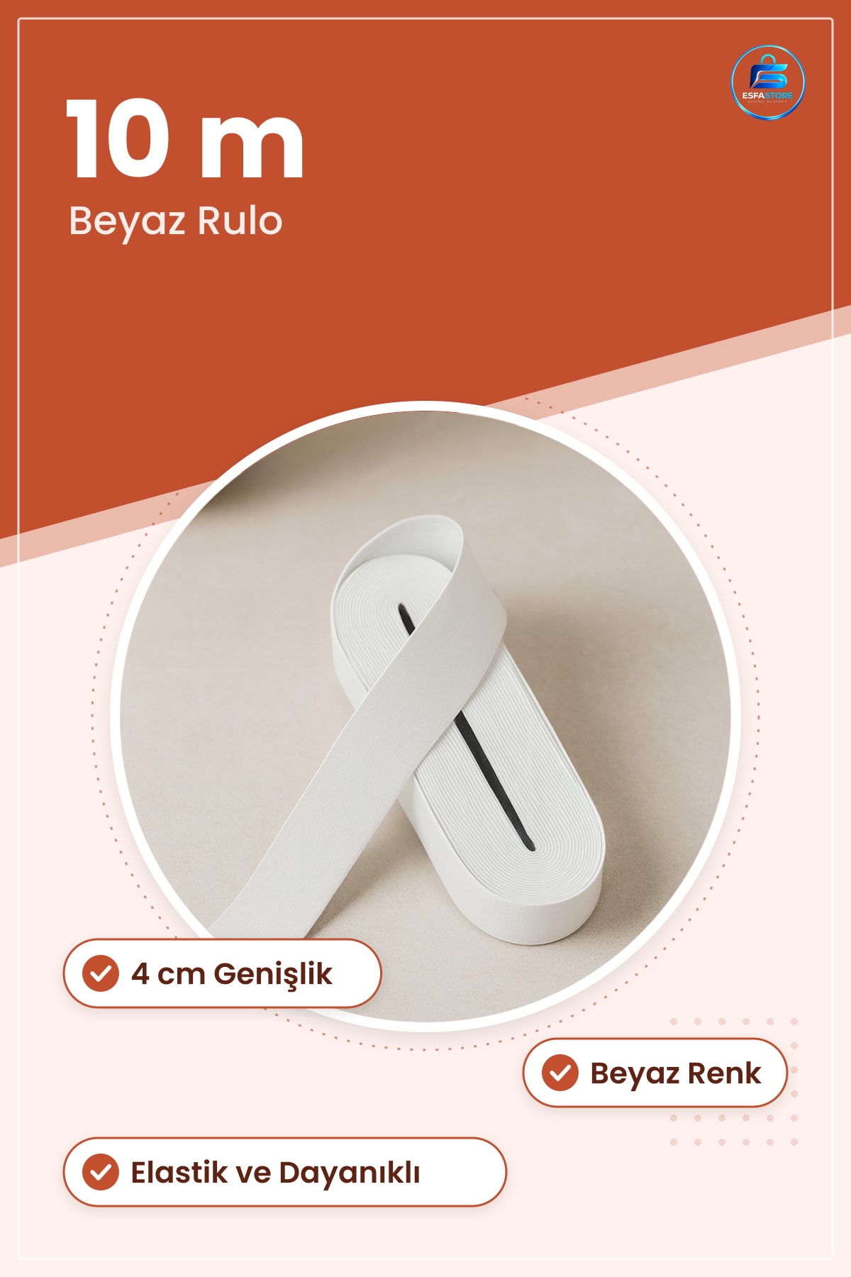 Yassı Paça Lastik Dekoratif Şerit 4 cm Beyaz 10 m Rulo Dikiş Terzilik Malzemesi Elastik