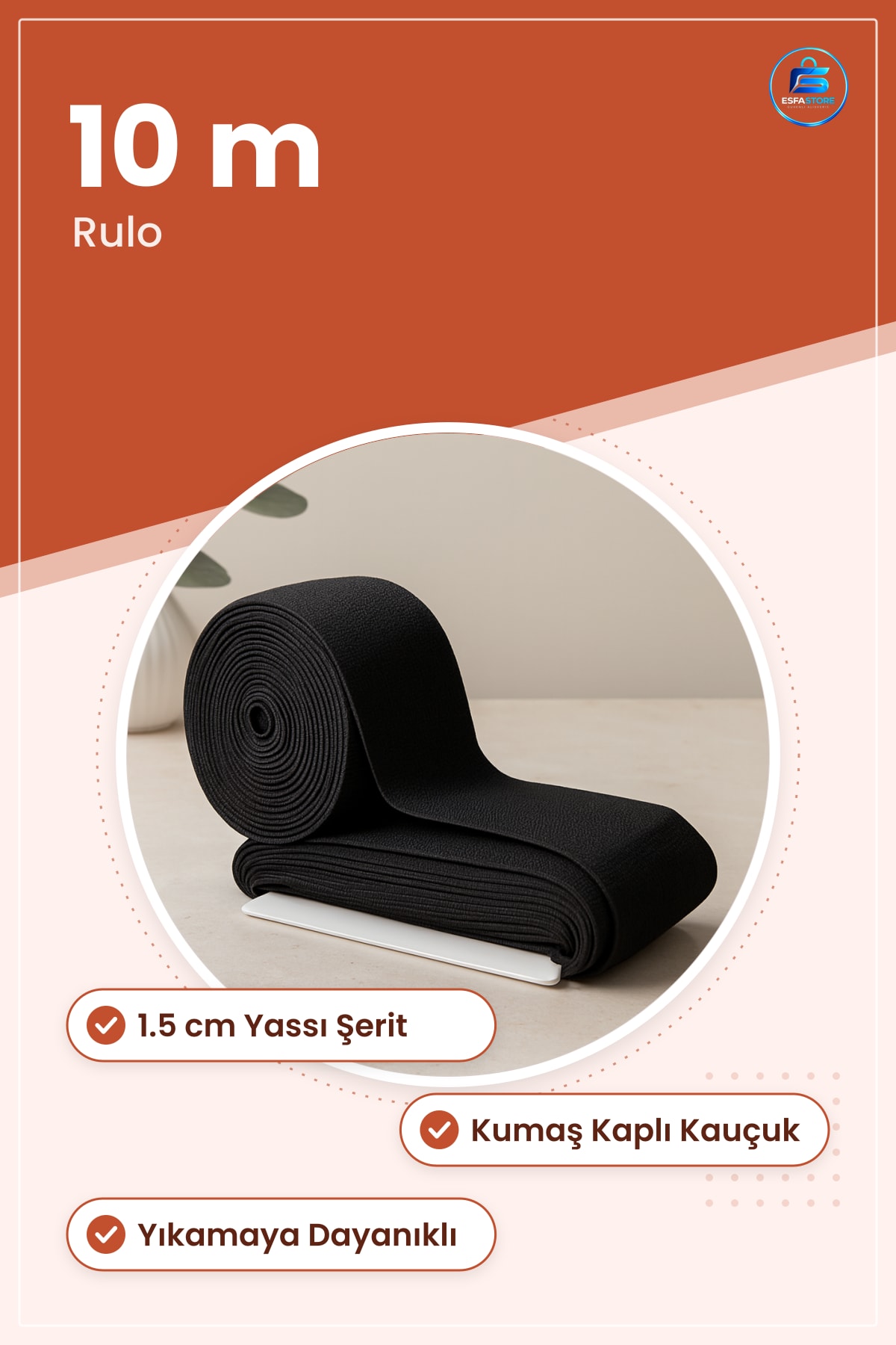 Paça Lastikı Siyah Yassı 1.5 cm 10 m Elastik Kauçuk Kumaş Kaplı Dikiş Terzilik Bel Manşet