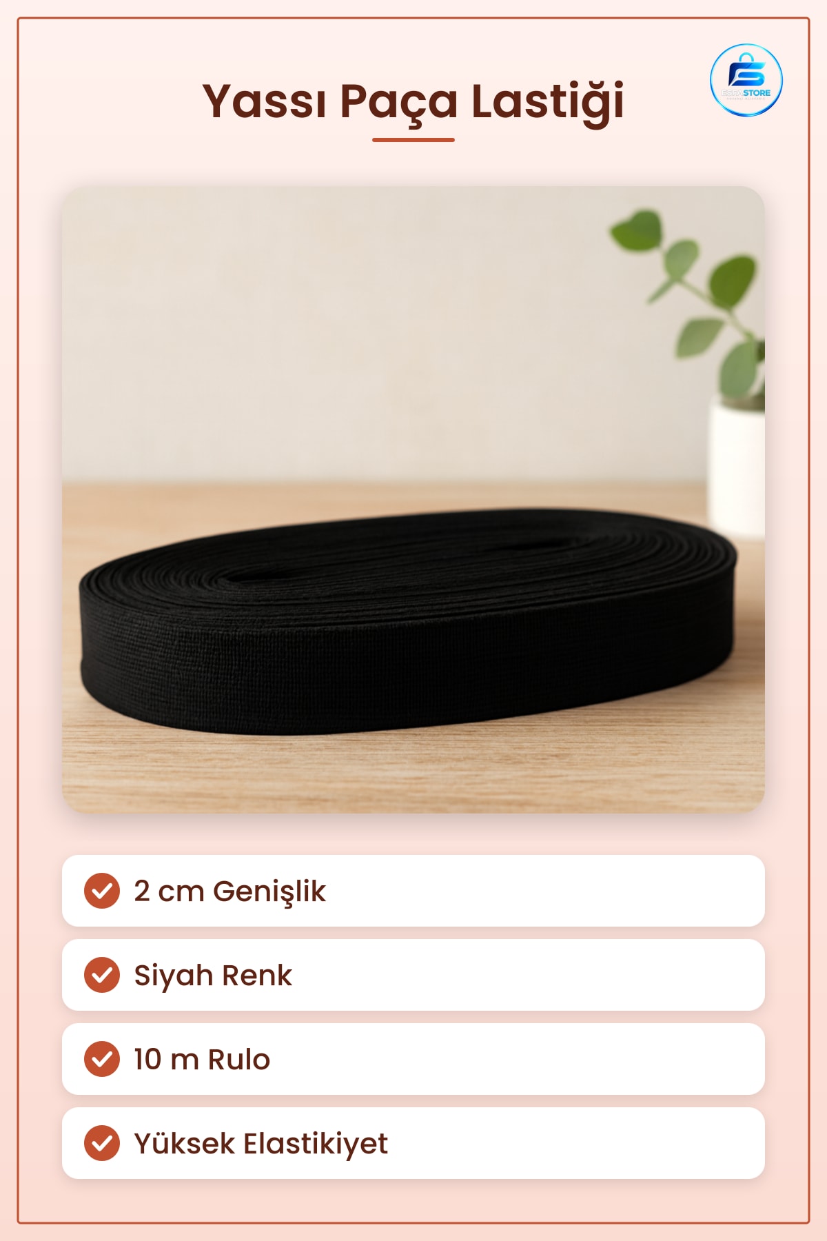 Paça Lastiği Yassı Geniş 2 cm Siyah 10 m Rulo Elastik Esnek Dikiş Hobi Malzemesi Tamir