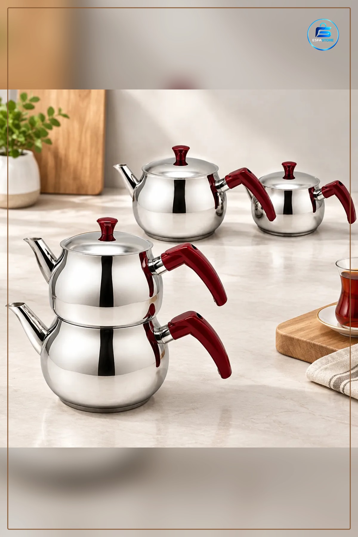 Çaydınlık Seti Büyük Küre Çelik Üst 1.2 Lt Alt 2.0 Paslanmaz Demlik Ergonomik Sap Servis