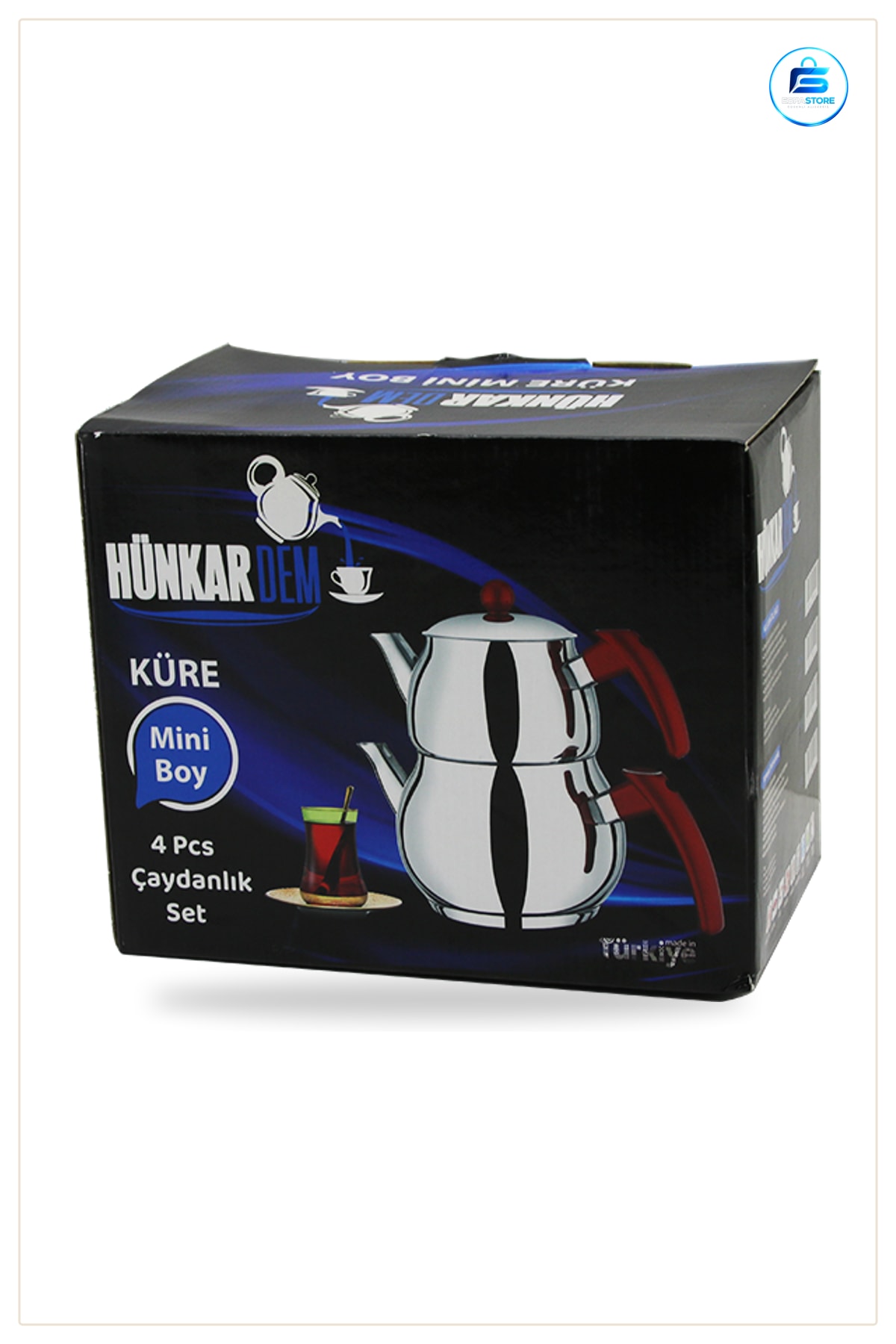 Mini Çelik Çaydanlık Seti 0.75L+1.35L Kendinden Süzgeçli Bakalit Kulplu Küre Demlik Ev