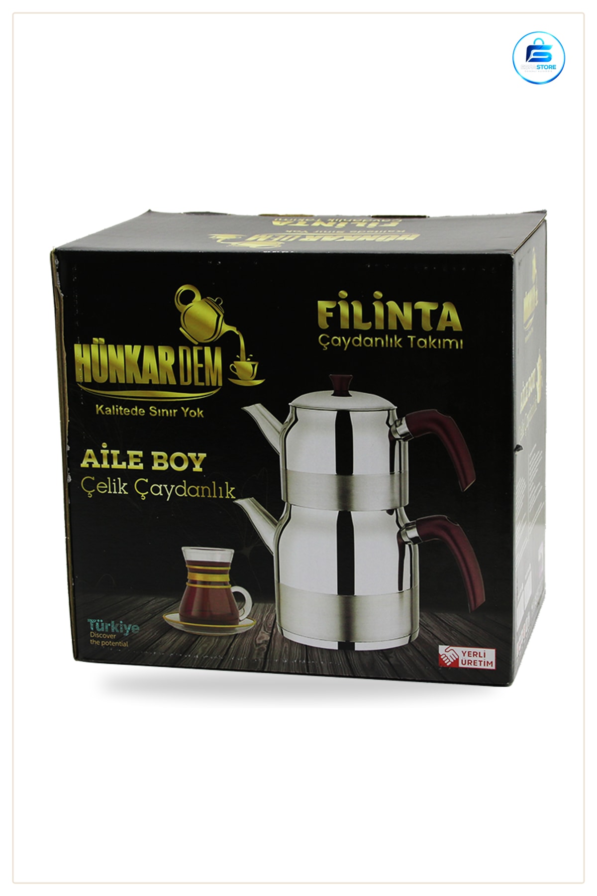 Paslanmaz Çaydanlık Seti Aile Boy 1.5L + 3L Kendinden Süzgeçli Demlik Takımı Bakalit Kulplu