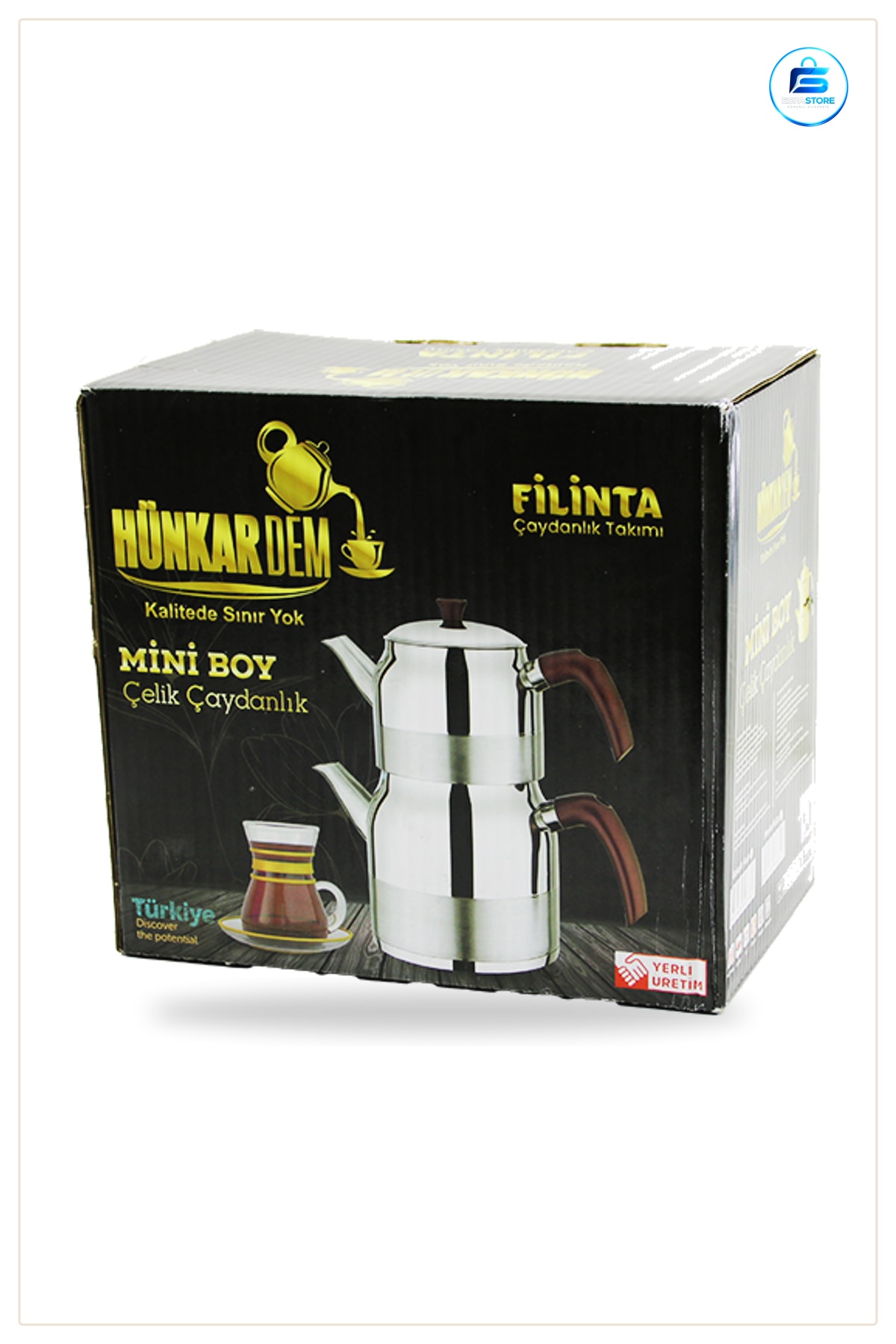 Çelik Mini Çaydanlık Seti Çift Kapaklı 1L 1,5L Kendinden Süzügeli Bakalit Kulplu Demlik