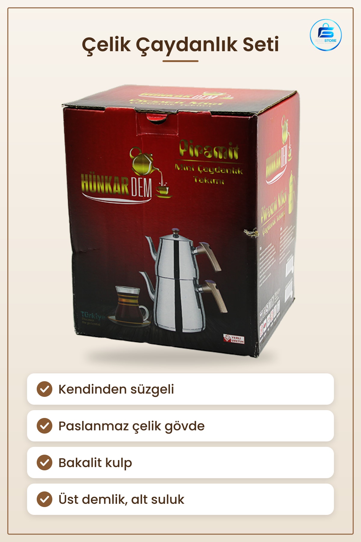 Mini Çelik Çaydanlık Seti 0 9 L 1 5 Kendinden Süzügeli Paslanmaz Bakalit Kulplı Demlik Ev Ofis Açık