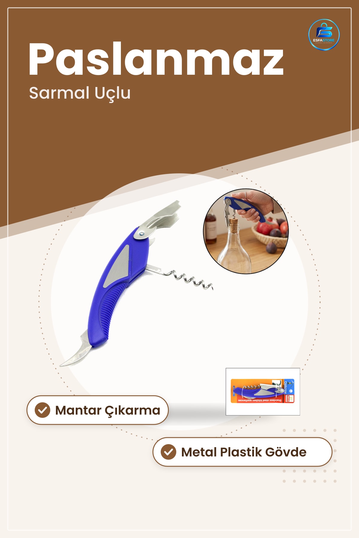 Şarap Tırbuşonu Açacak Metal Plastik Yan Model Mantar Çıkarma Paslanmaz Sarmal Kişisel Garson Ev