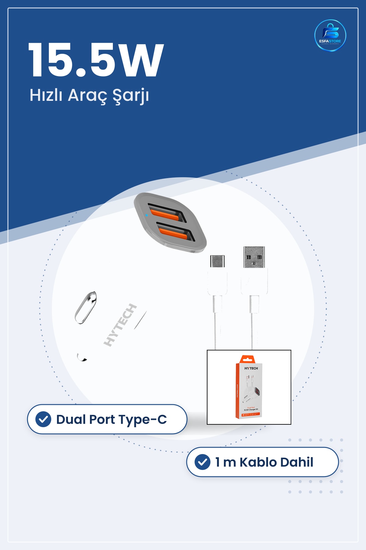 Type-C Araç Şarj Cihazı Çakmaklık Dual Port 15.5W 3A Hızlı Kablolu Telefon Tablet Uyumlu