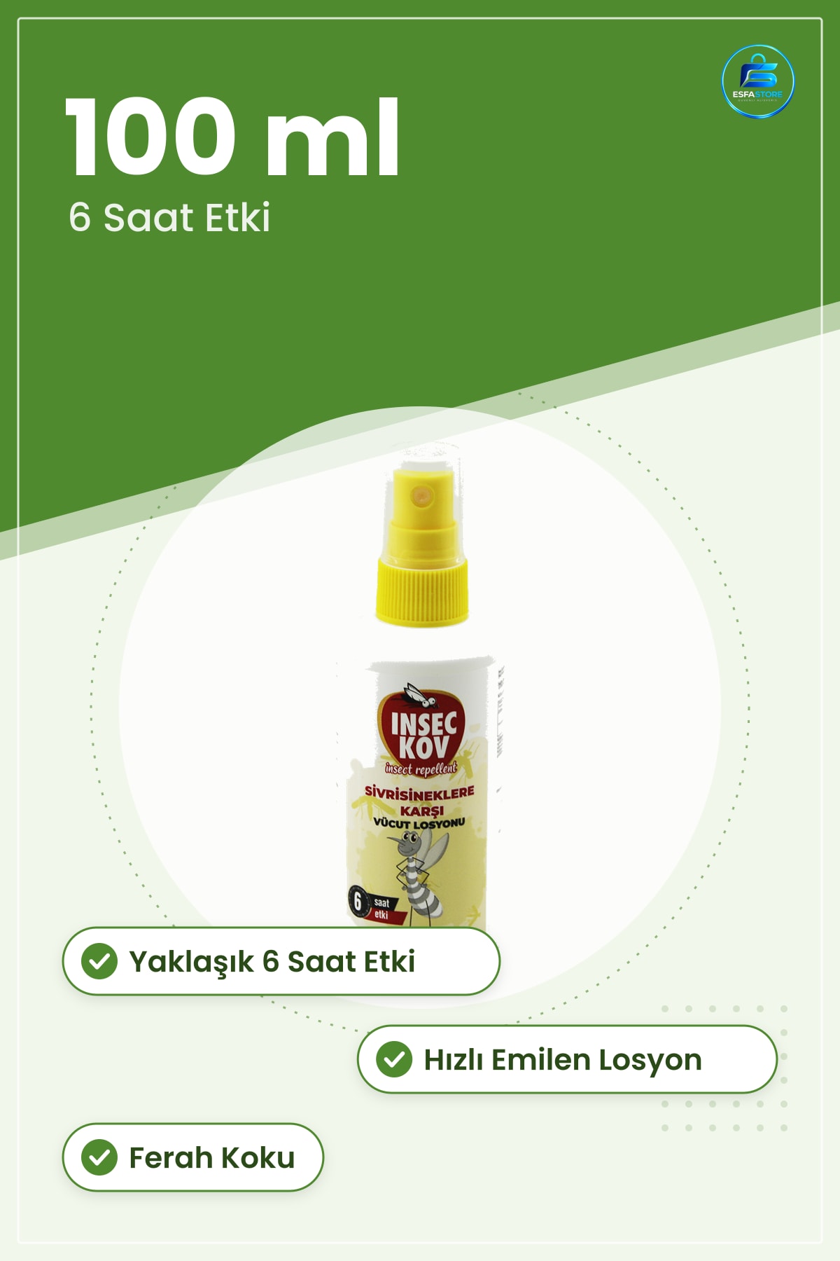 Sivrisinek Kovucu Vücut Losyonu Sprey 100 ml 6 Saat Etki Cilt Dostu Ferah Koku Açık Alan Kamp