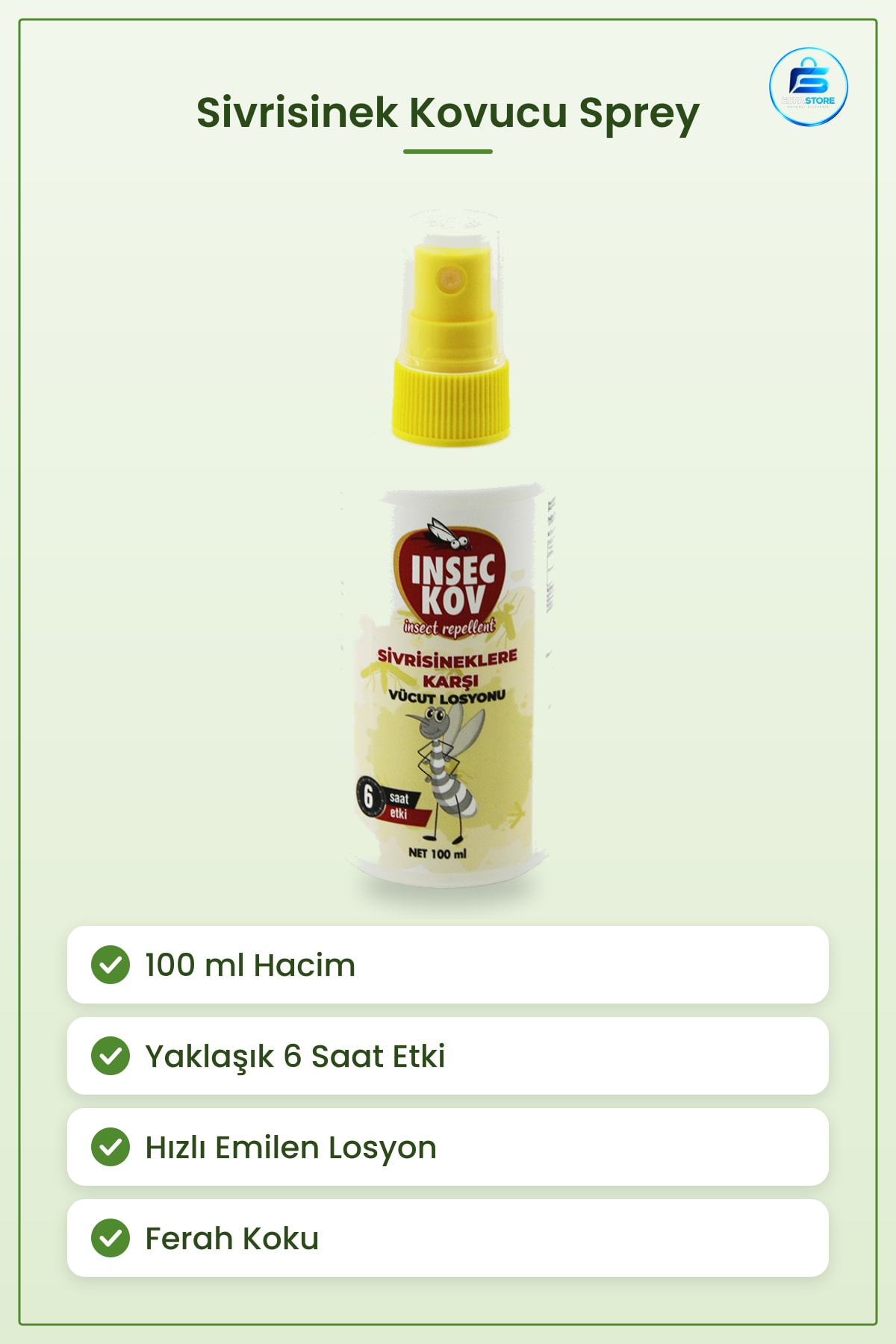 Sivrisinek Kovucu Vücut Losyonu Sprey 100 ml 6 Saat Etki Cilt Dostu Ferah Koku Açık Alan Kamp