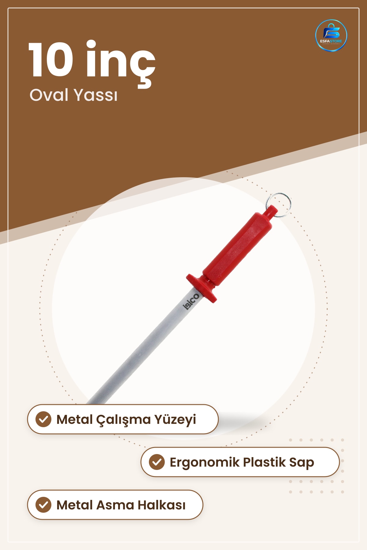 Masat Bıçak Bileyici '' Oval Yassı Metal Plastik Saplı Asma Halkalı Mutfak Keskinleştirici