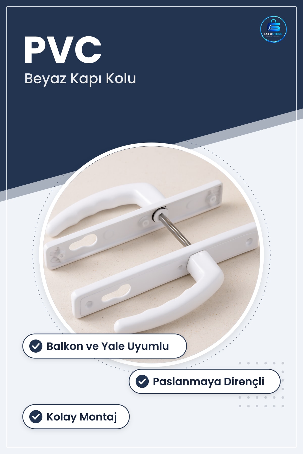 Beyaz PVC Kapı Kolu Balkon Yale Uyumlu Hırdavatı Dayanıklı Hafif Kolay Montaj Ofis Ev