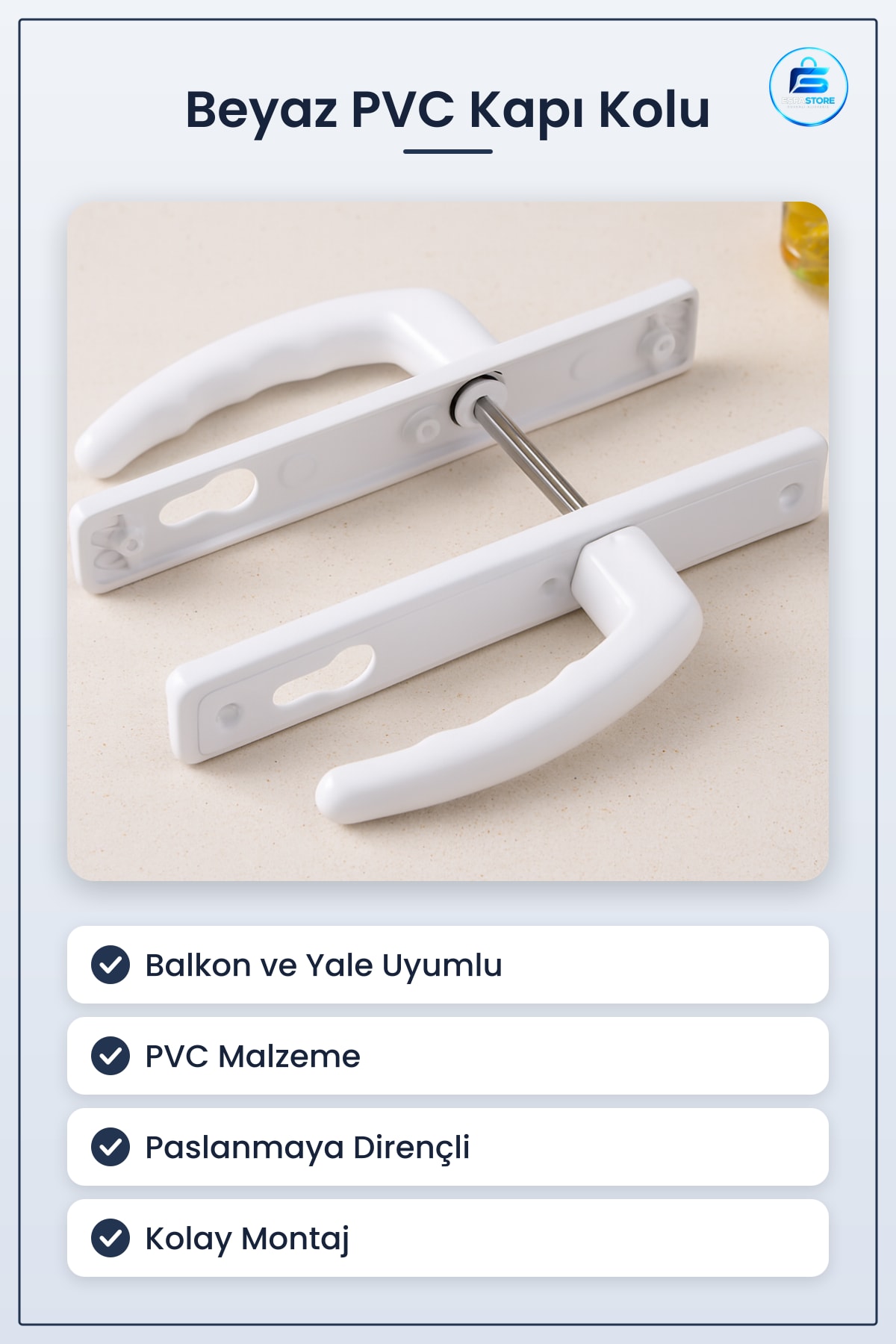 Beyaz PVC Kapı Kolu Balkon Yale Uyumlu Hırdavatı Dayanıklı Hafif Kolay Montaj Ofis Ev