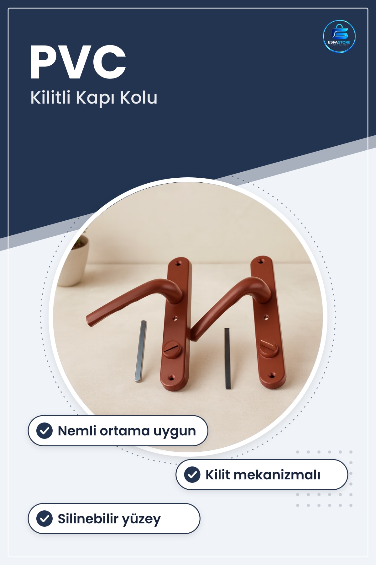Kapı Kolu Kahverengi PVC Kilitli Banyo WC Hırdavatı Nemli Ortamlara Uygun Hafif Paslanmaz Model